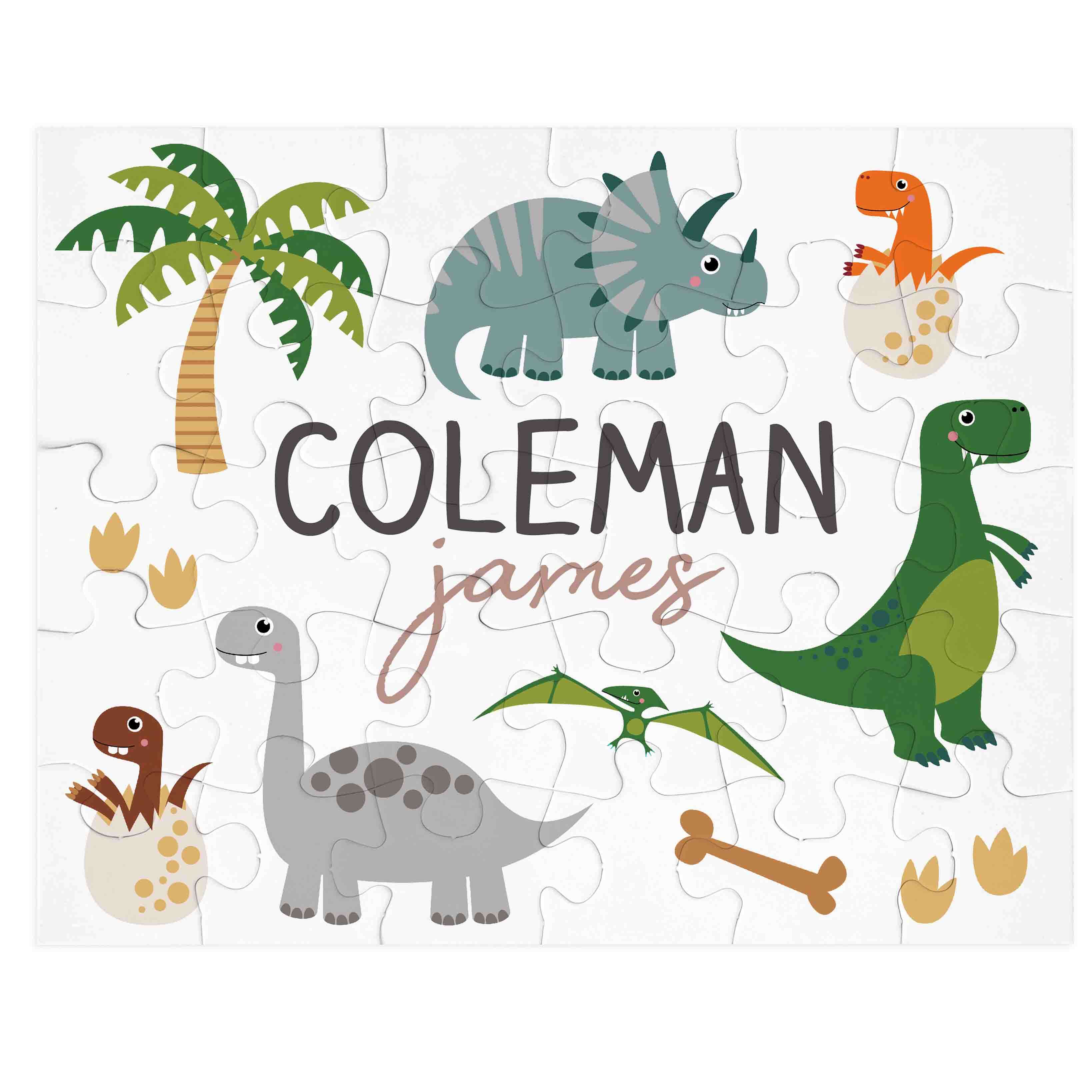 Kids Personalized 30 Piece Puzzle | Neutral Happy Dinos - Image 2