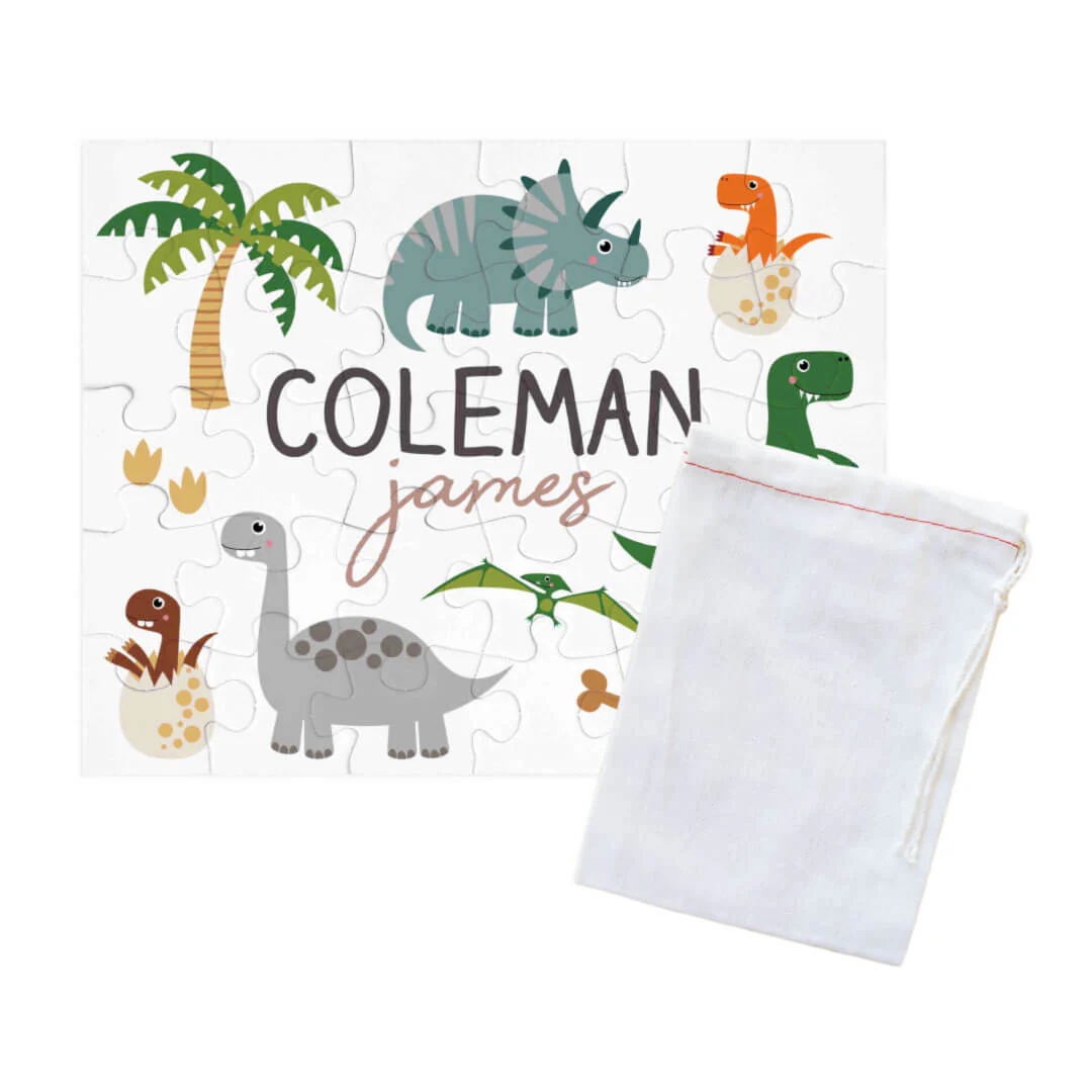 Kids Personalized 30 Piece Puzzle | Neutral Happy Dinos - Image 3