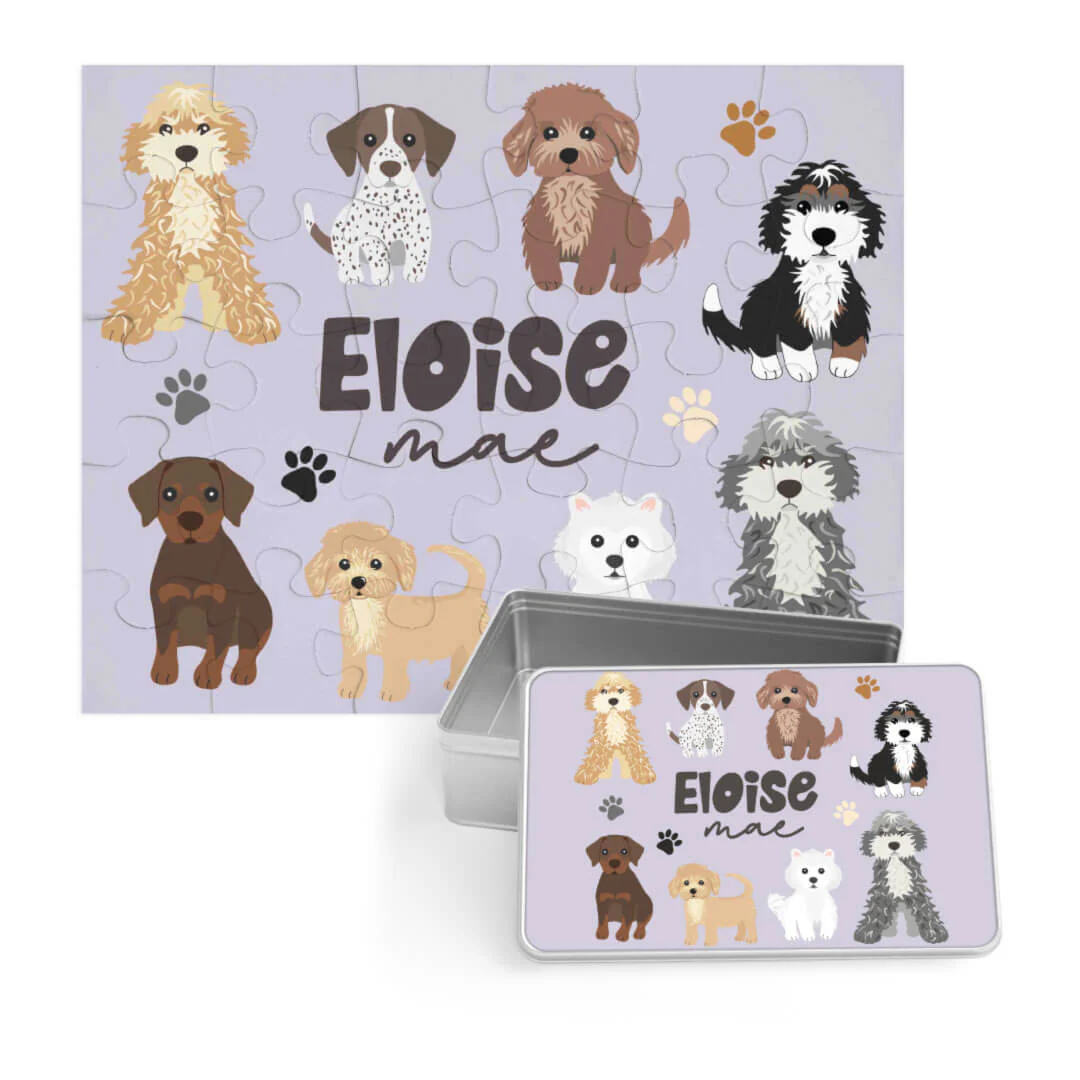 Kids Personalized 30 Piece Puzzle | Purple Puppy Pals - Image 2
