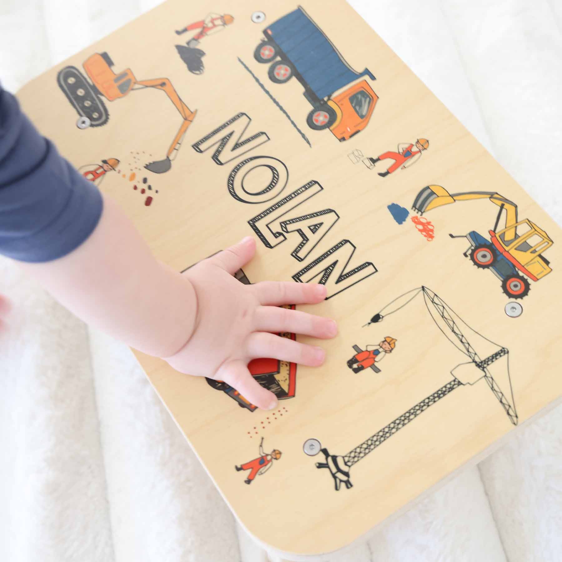 Kids Personalized Step Stool | Construction Trucks - Image 2