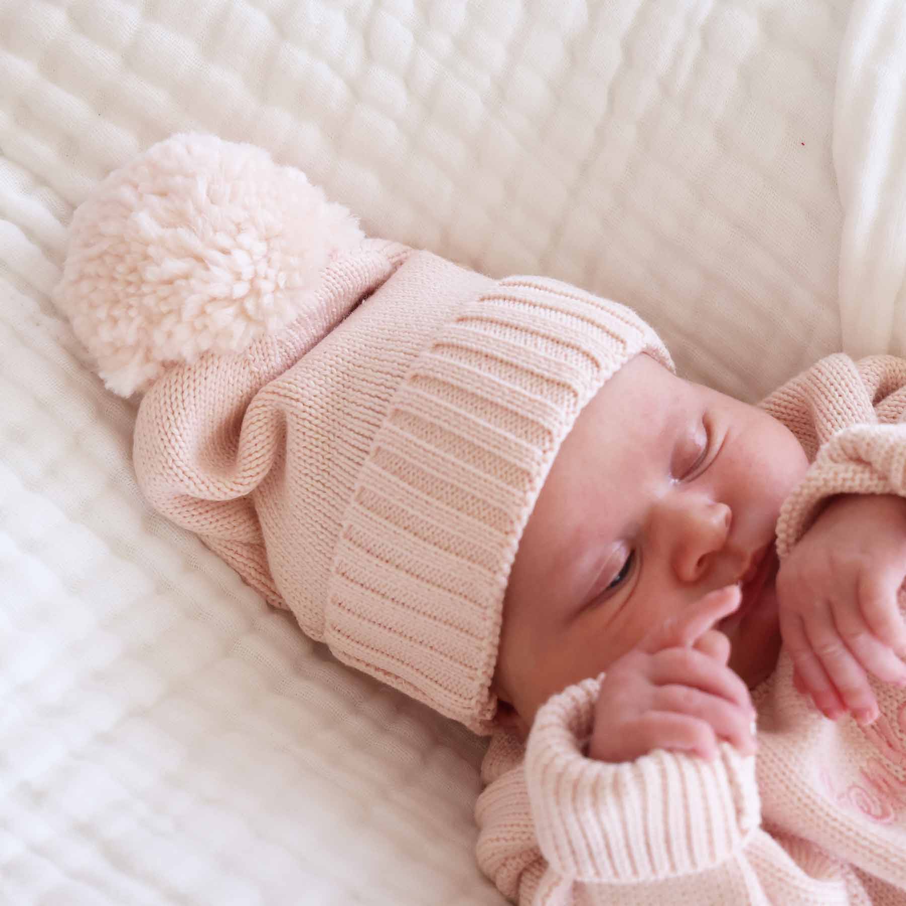 Knit Baby Pom Pom Beanie | Tea Rose - Image 4