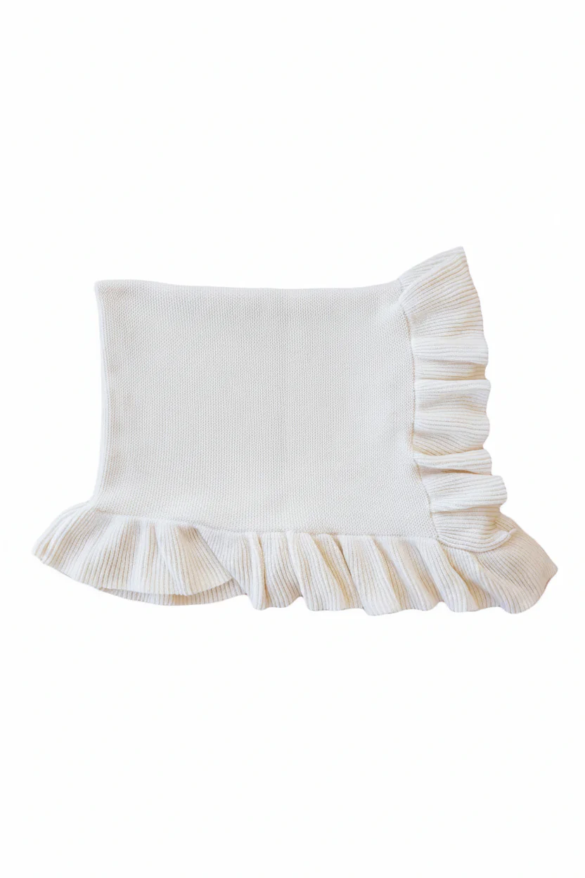 Knit Blanket With Ruffle | Ivory