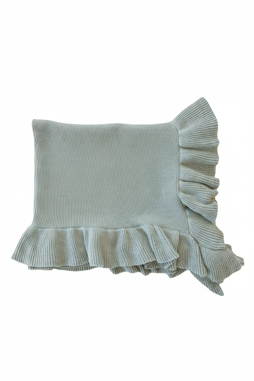 Knit Blanket With Ruffle | Smoke