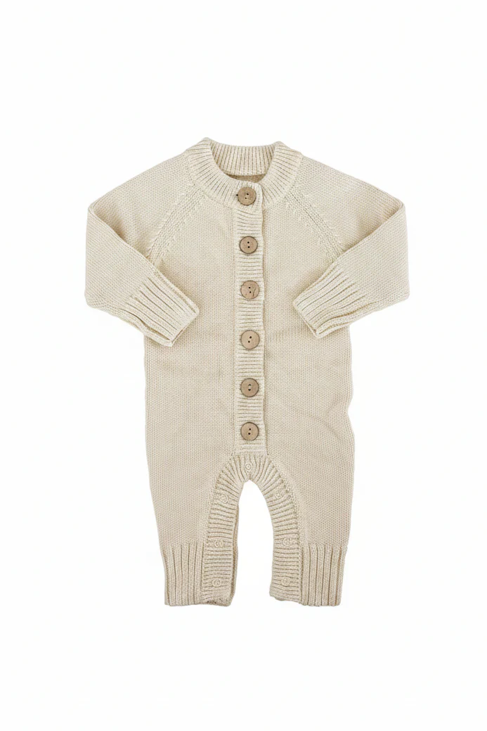 Knit Sweater Button Romper | Sand - Image 2