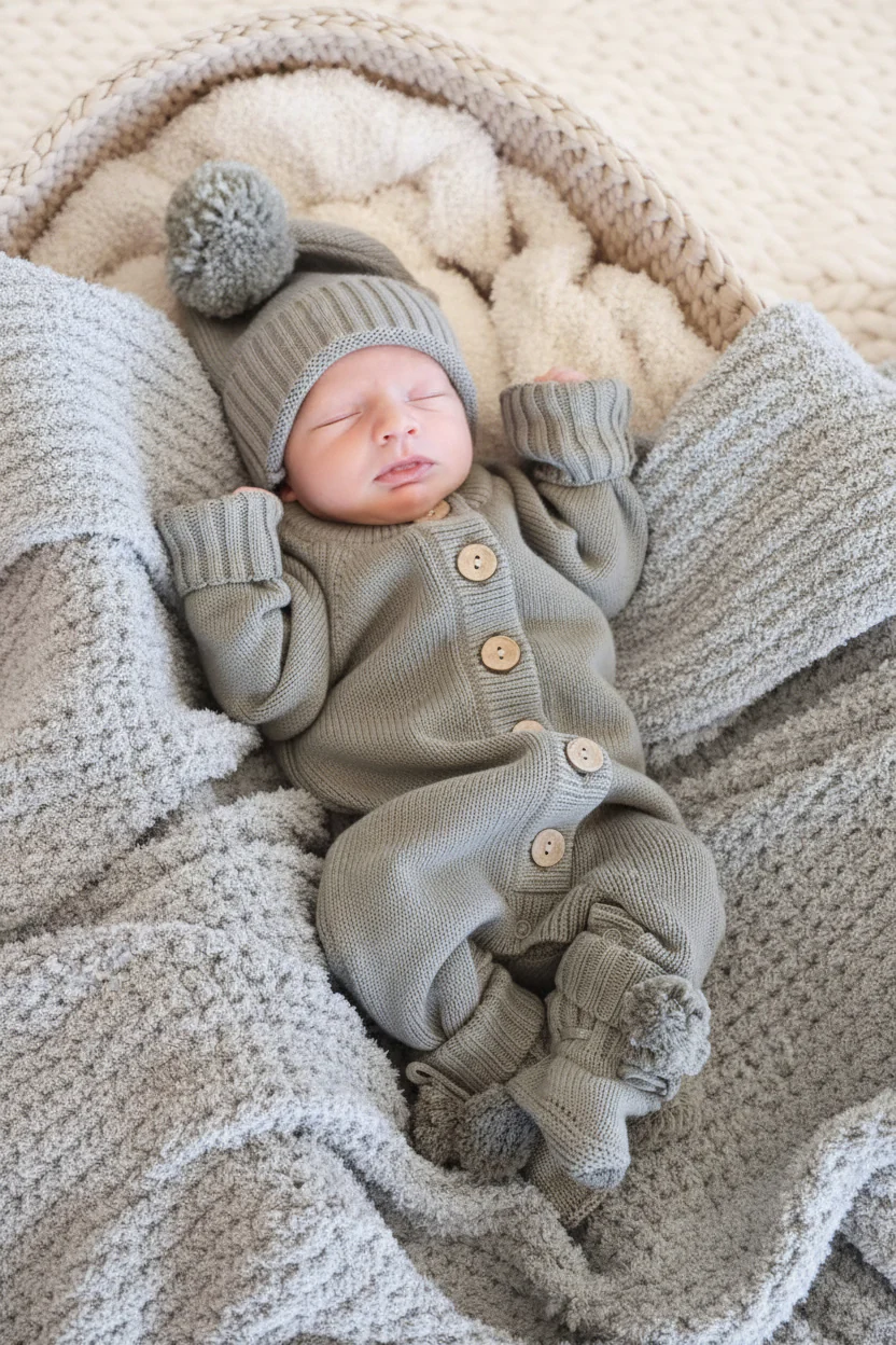 Knit Sweater Button Romper | Smoke - Image 3