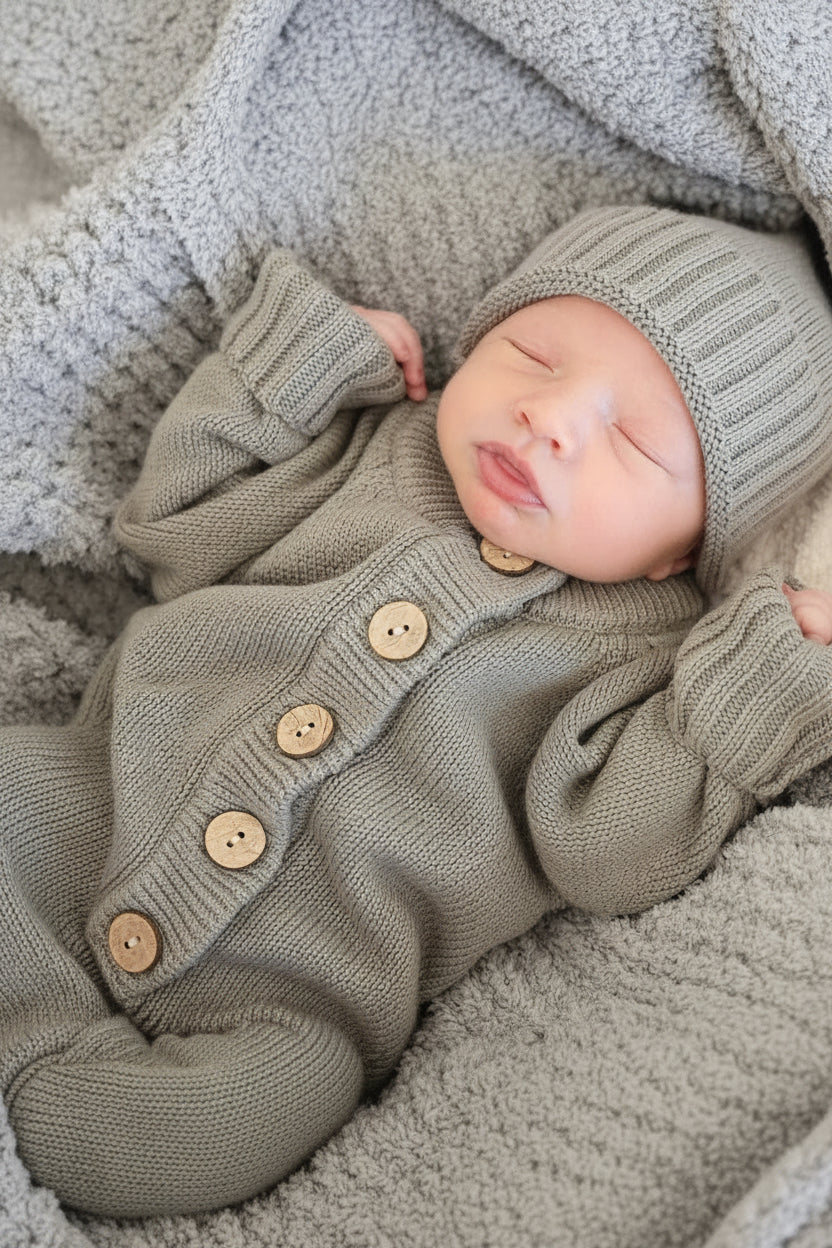 Knit Sweater Button Romper | Smoke - Image 4