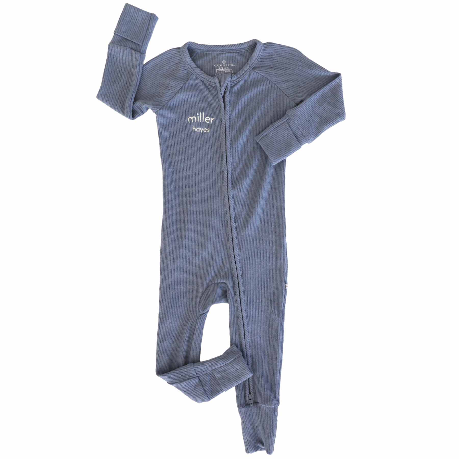 Embroidered Bamboo Waffle Convertible Zip Romper | Lake - Image 2