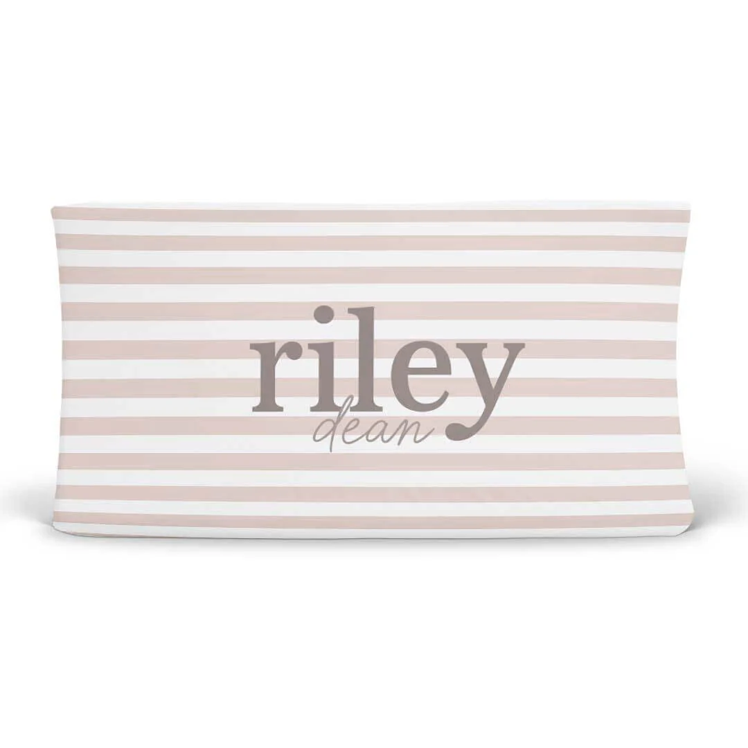 Latte Stripes Personalized Changing Pad Cover