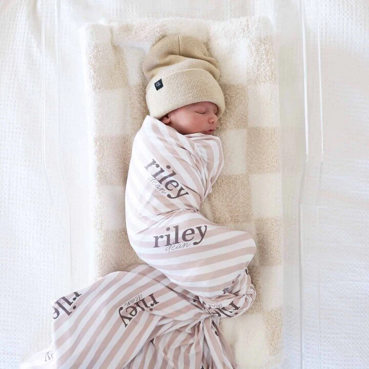 Latte Stripes Personalized Swaddle Blanket - Image 3