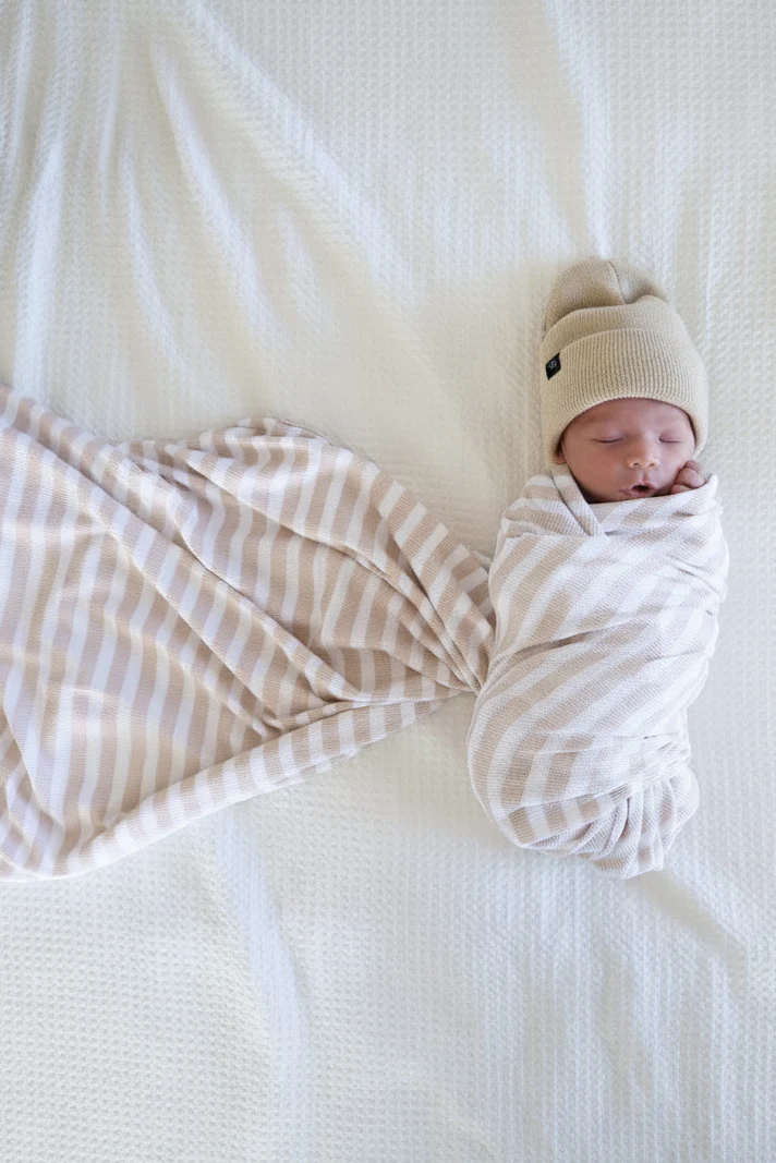 Latte Stripes Bamboo Waffle Oversized Swaddle Blanket