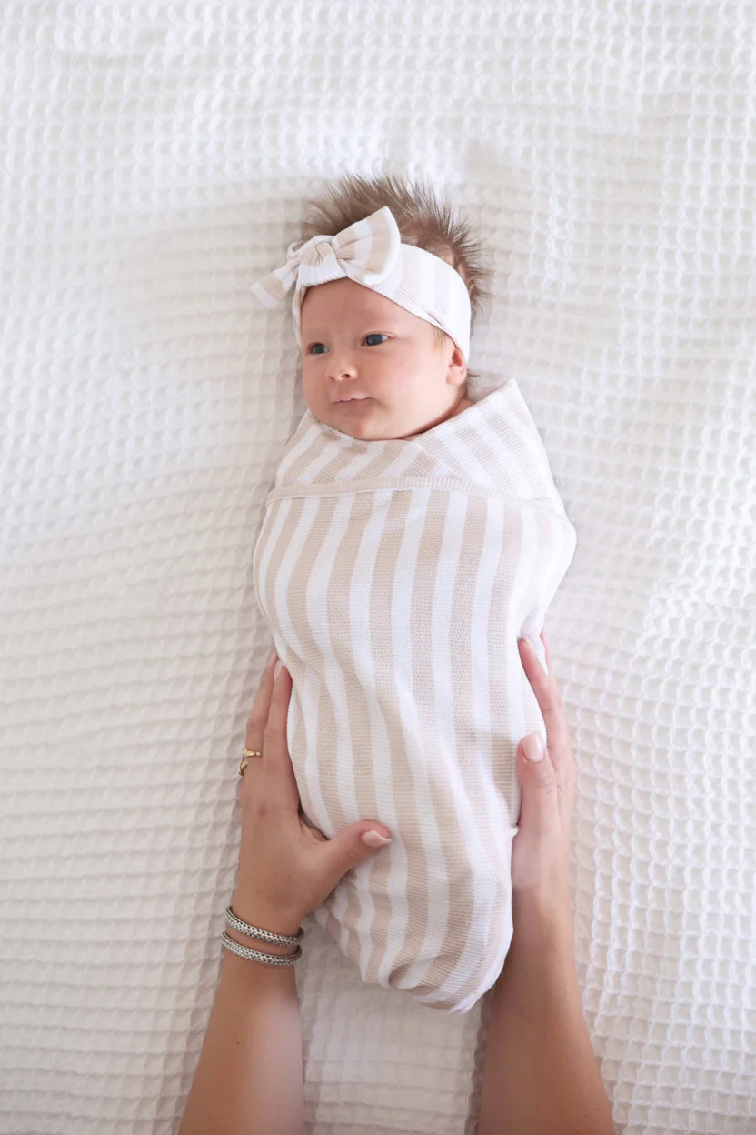 Latte Stripes Bamboo Waffle Oversized Swaddle Blanket - Image 3