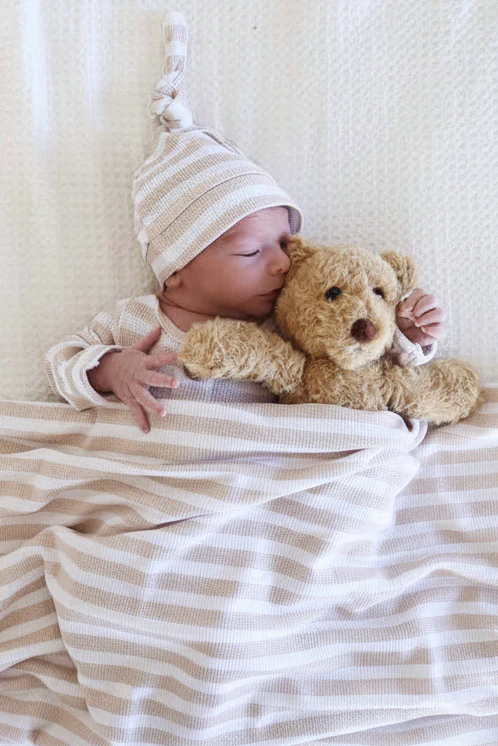 Latte Stripes Bamboo Waffle Oversized Swaddle Blanket - Image 4