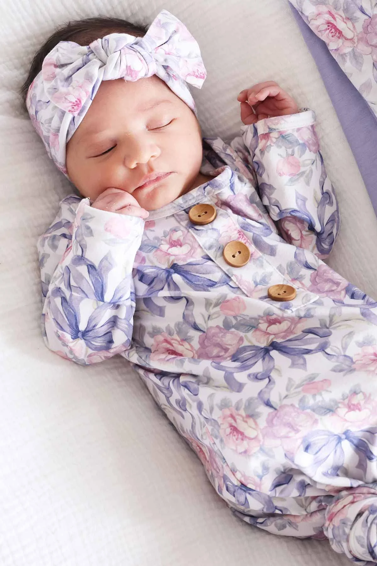 Leighton's Lavender Newborn Baby Knot Gown & Hat Set - Image 3