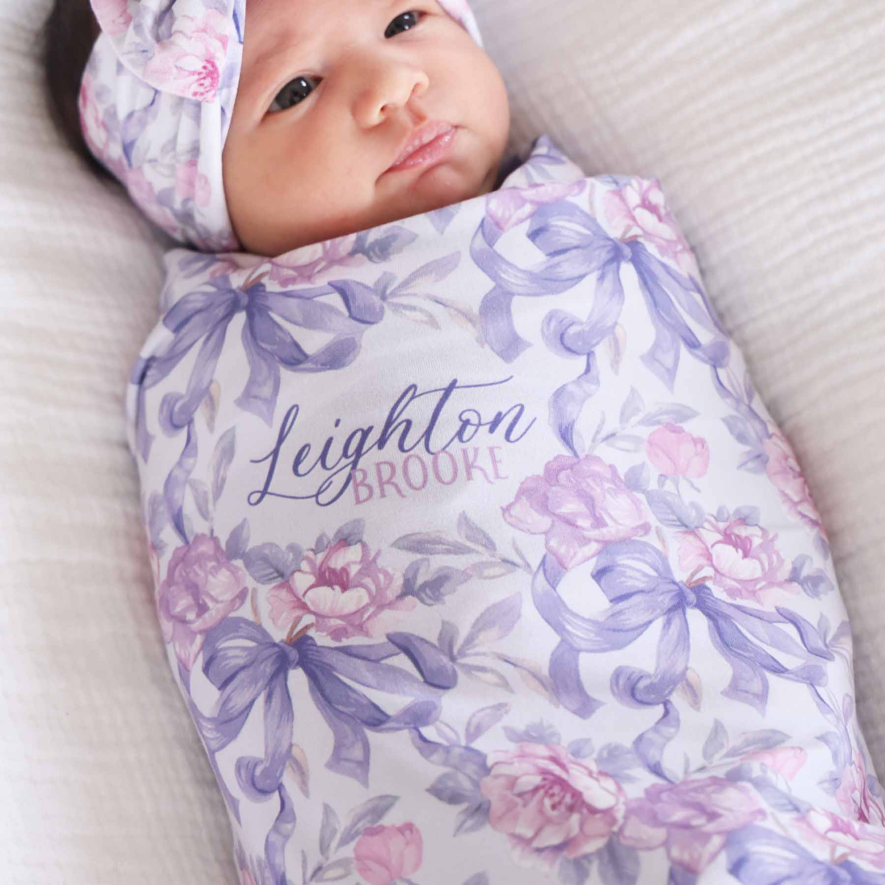 Leighton's Lavender Personalized Swaddle Blanket - Image 3