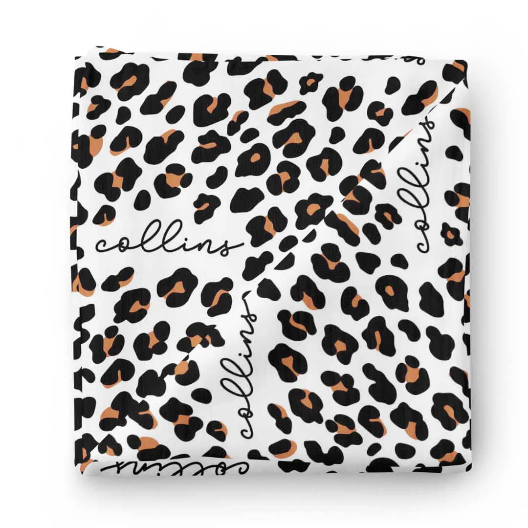 Leopard Personalized Baby Name Swaddle Blanket - Image 2
