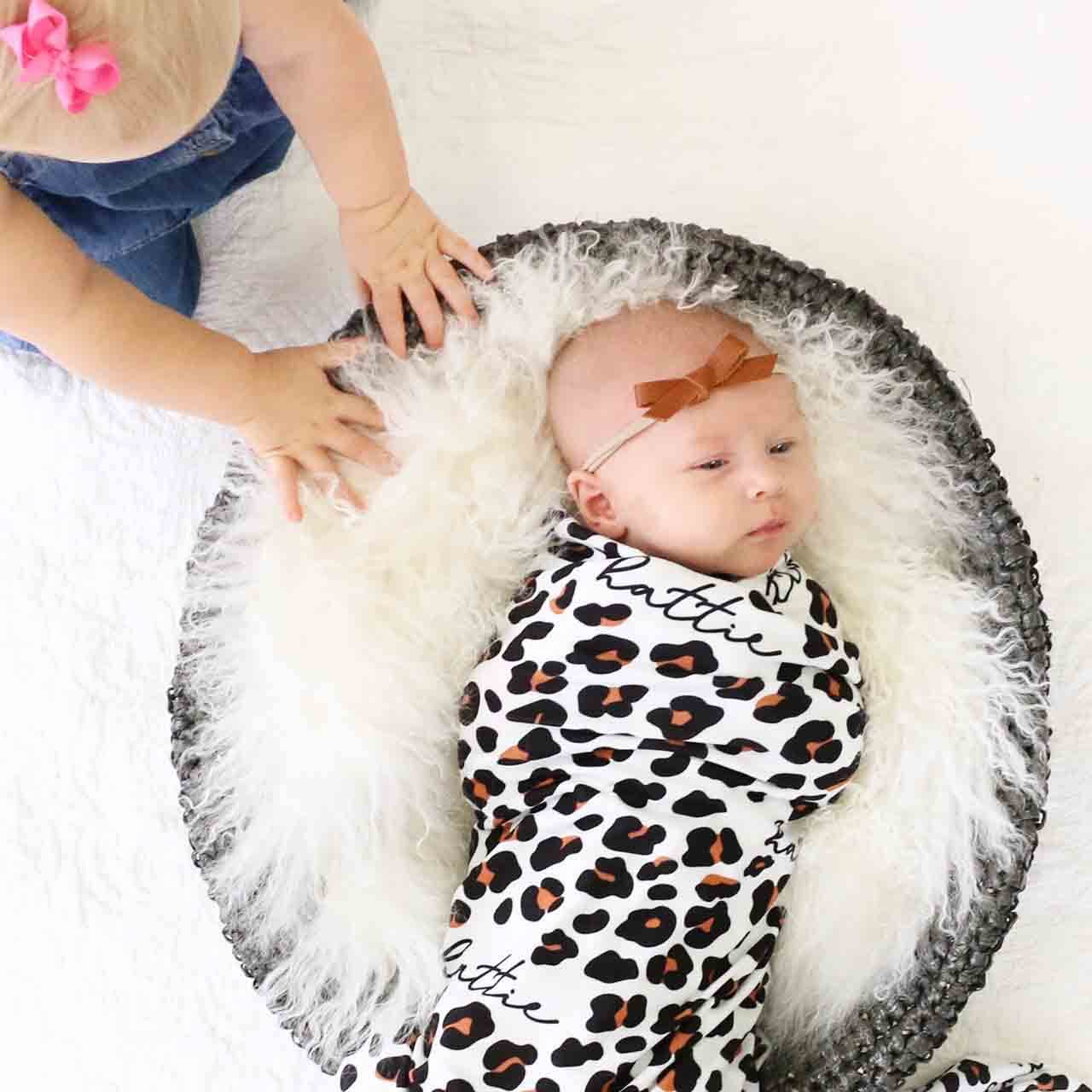 Leopard Personalized Baby Name Swaddle Blanket - Image 3