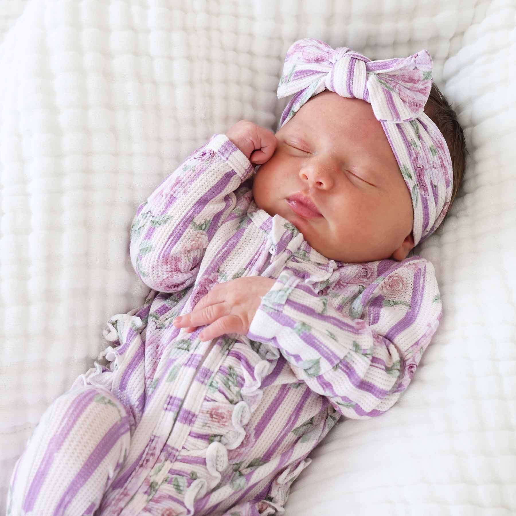 Lila's Lilacs Bamboo Waffle Knit Large Bow Headwrap - Image 5