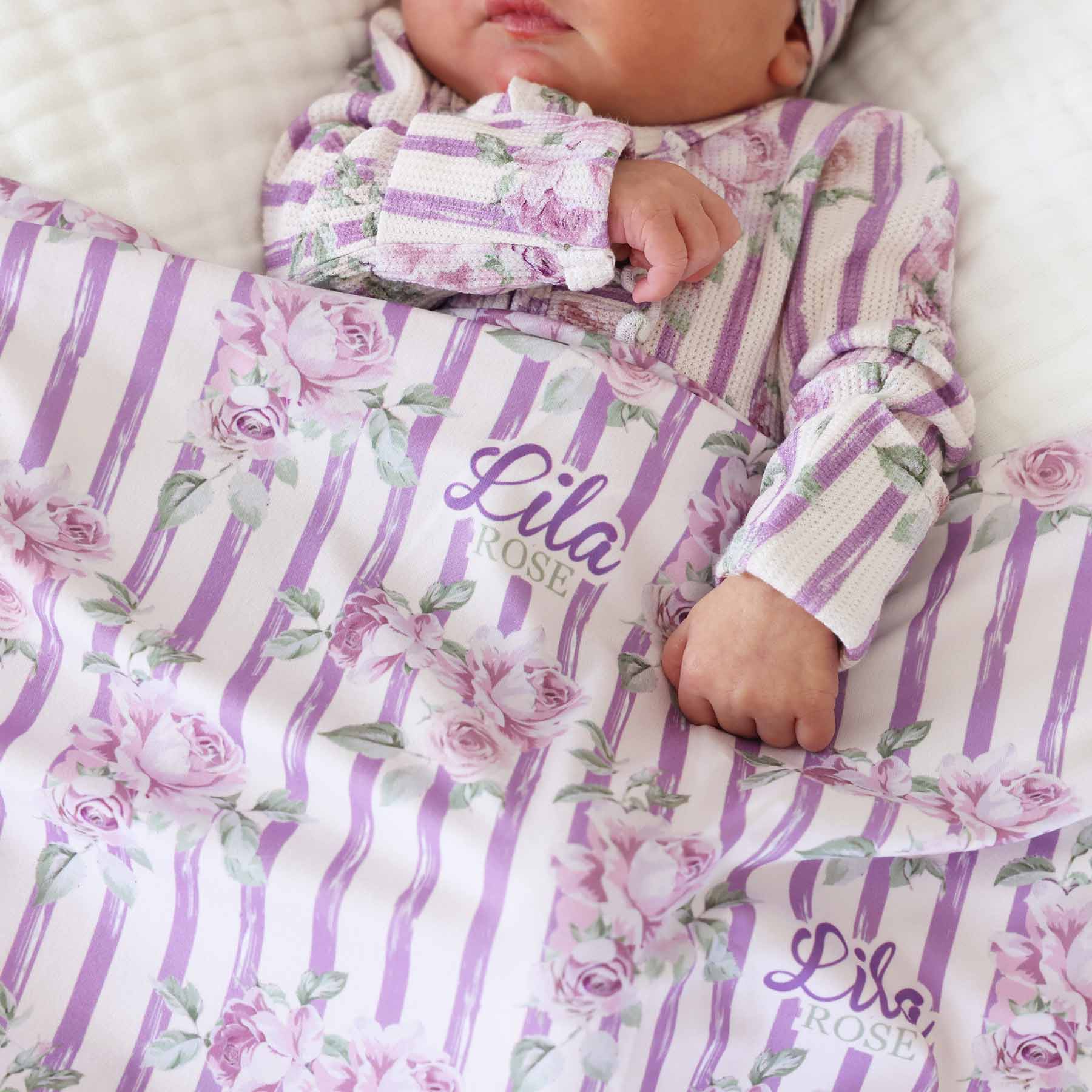 Lila's Lilacs Personalized Swaddle Blanket - Image 3