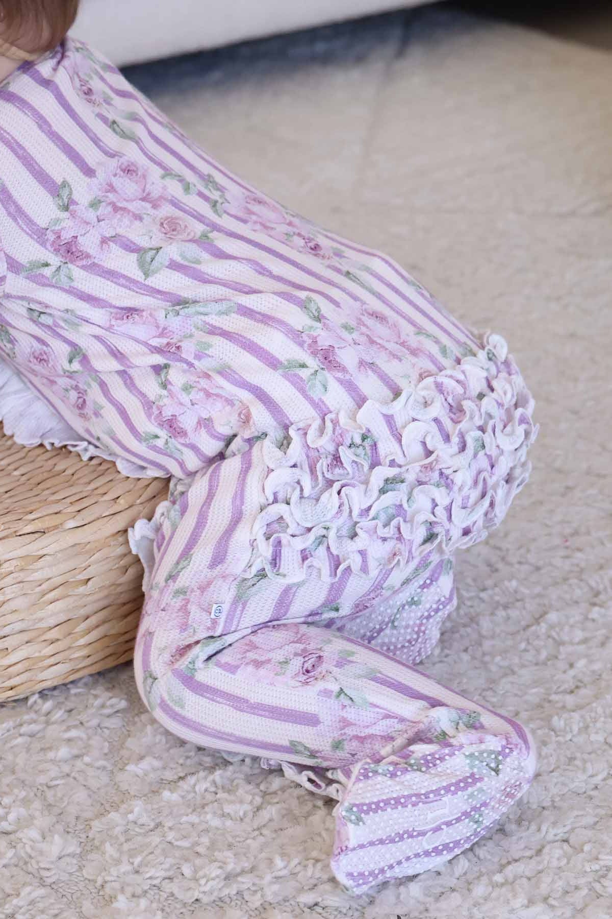 Lila's Lilacs Bamboo Waffle Ruffle Zipper Footie - Image 11