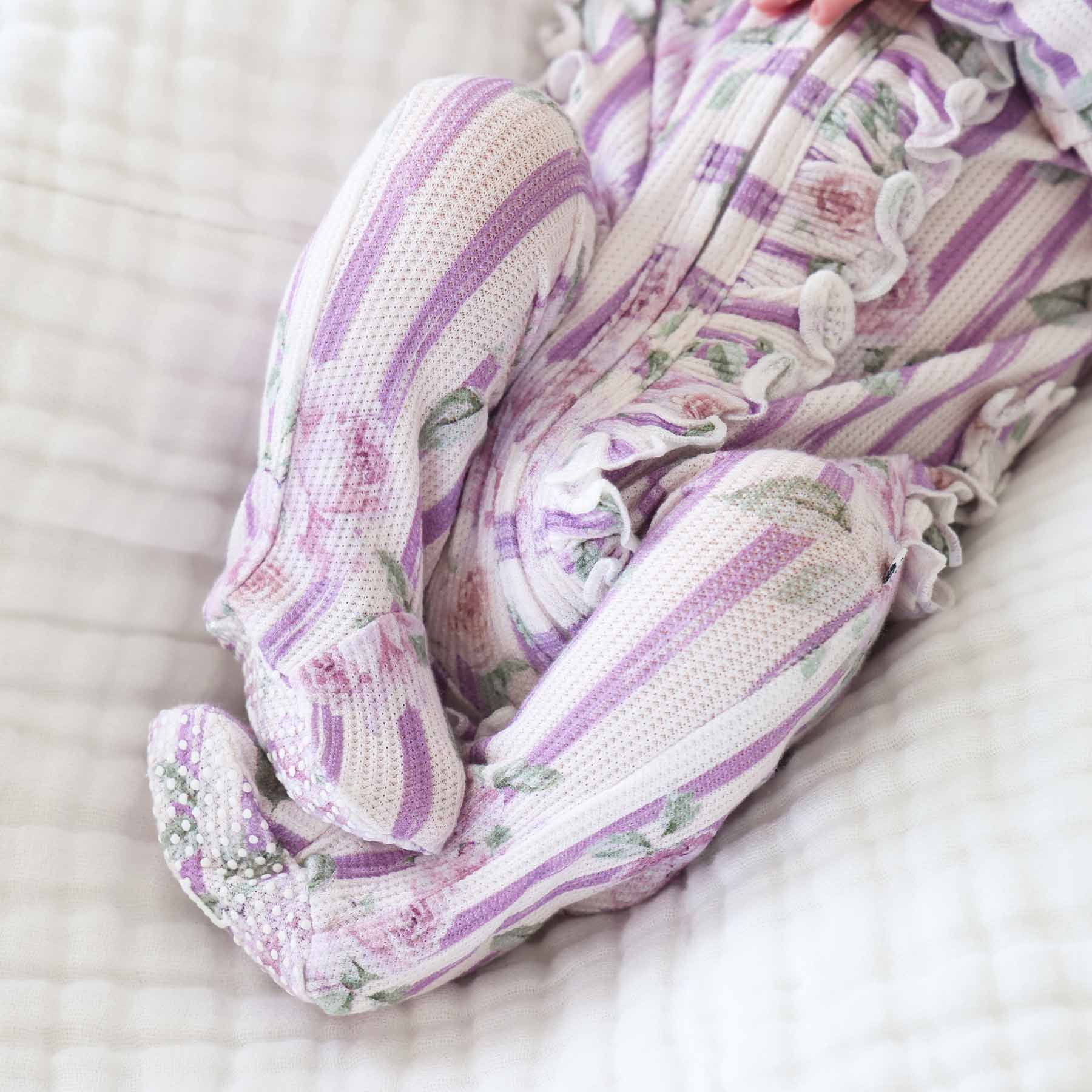 Lila's Lilacs Bamboo Waffle Ruffle Zipper Footie - Image 13