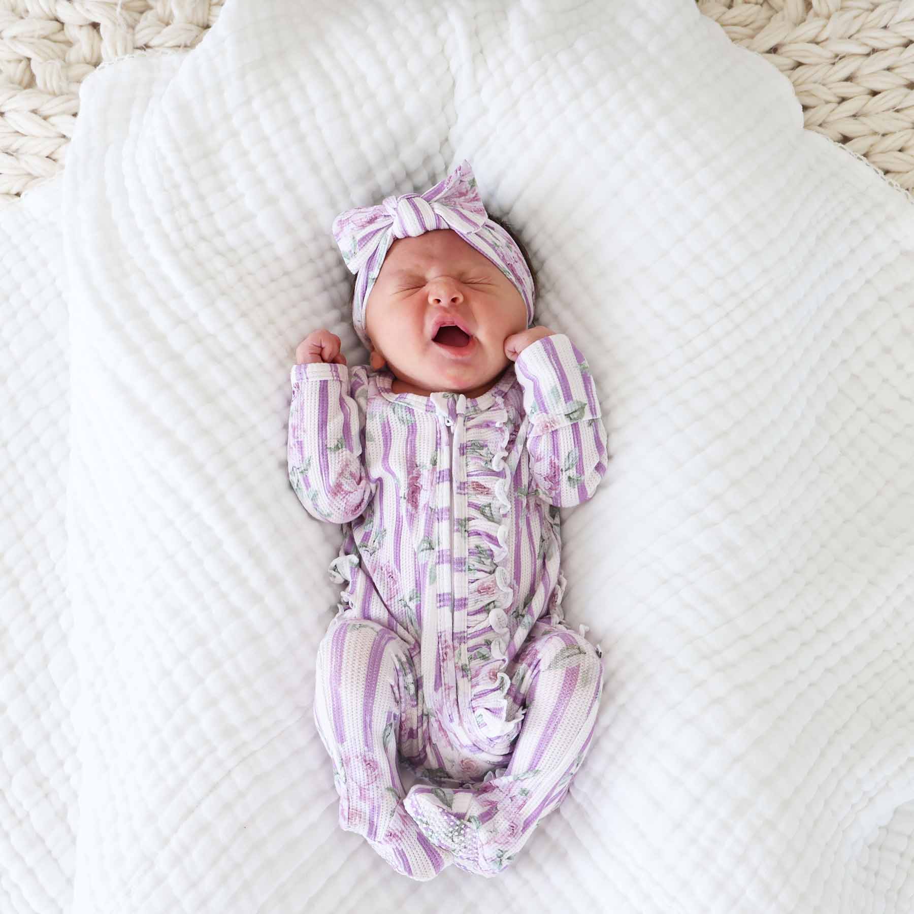 Lila's Lilacs Bamboo Waffle Ruffle Zipper Footie - Image 7