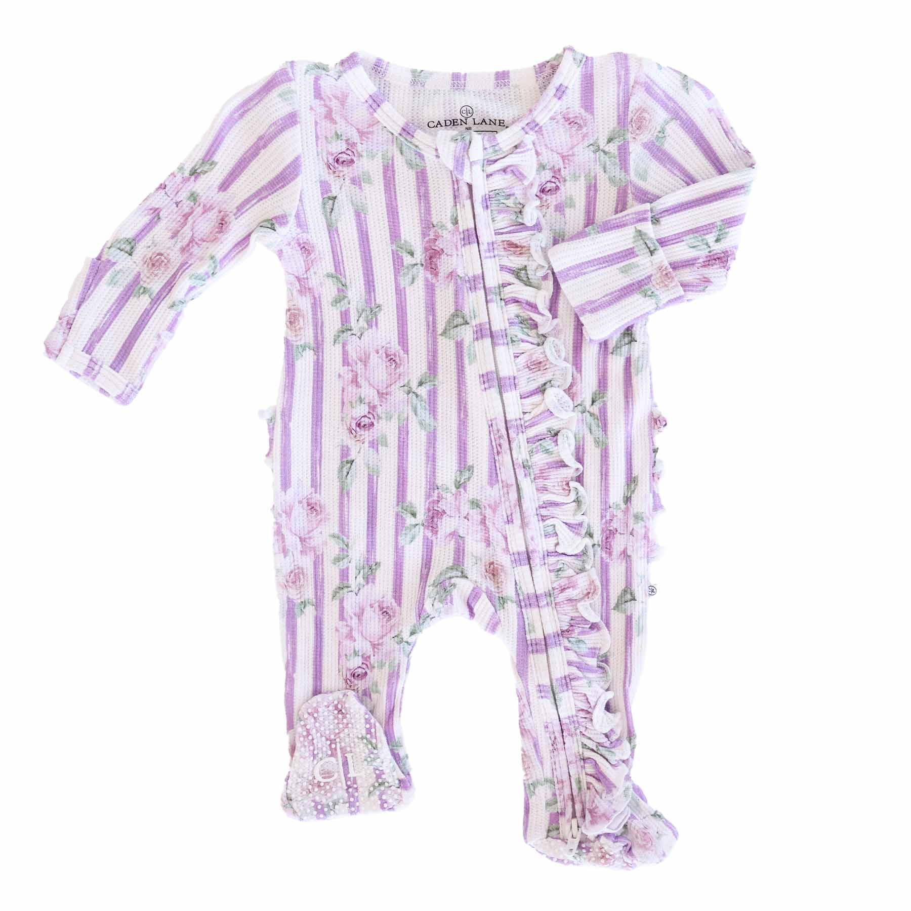 Lila's Lilacs Bamboo Waffle Ruffle Zipper Footie - Image 8