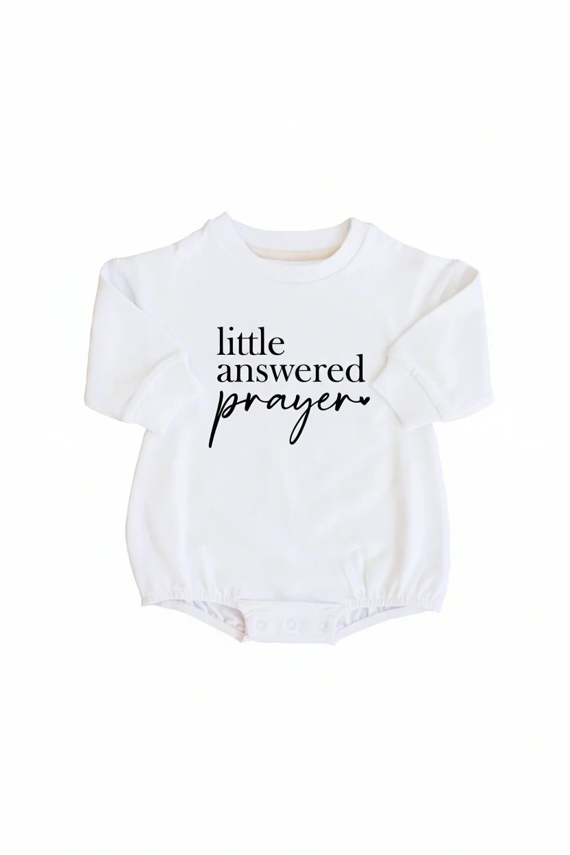 Little Answered Prayer Graphic Sweatshirt Bubble Romper | White - Image 2