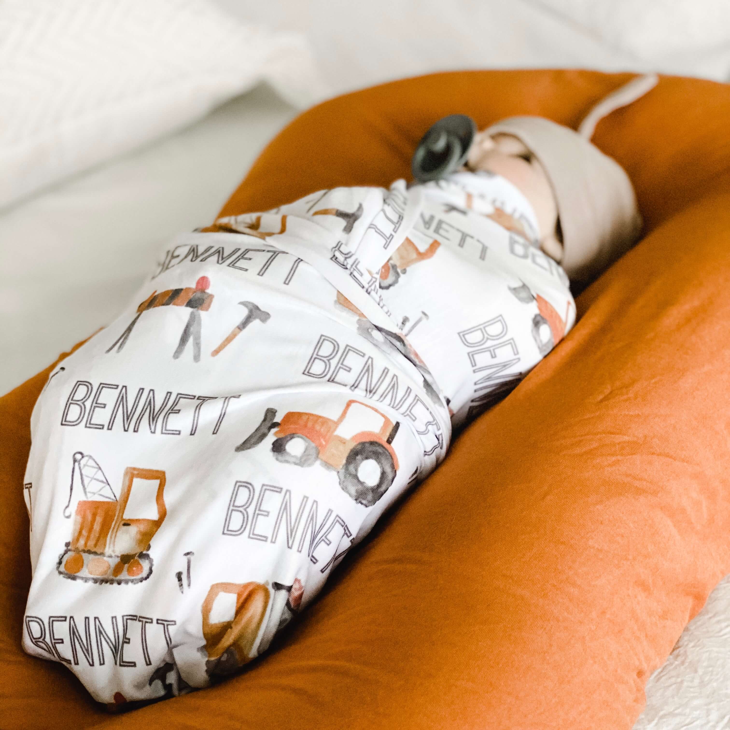 Little Digger Personalized Baby Name Swaddle - Image 4