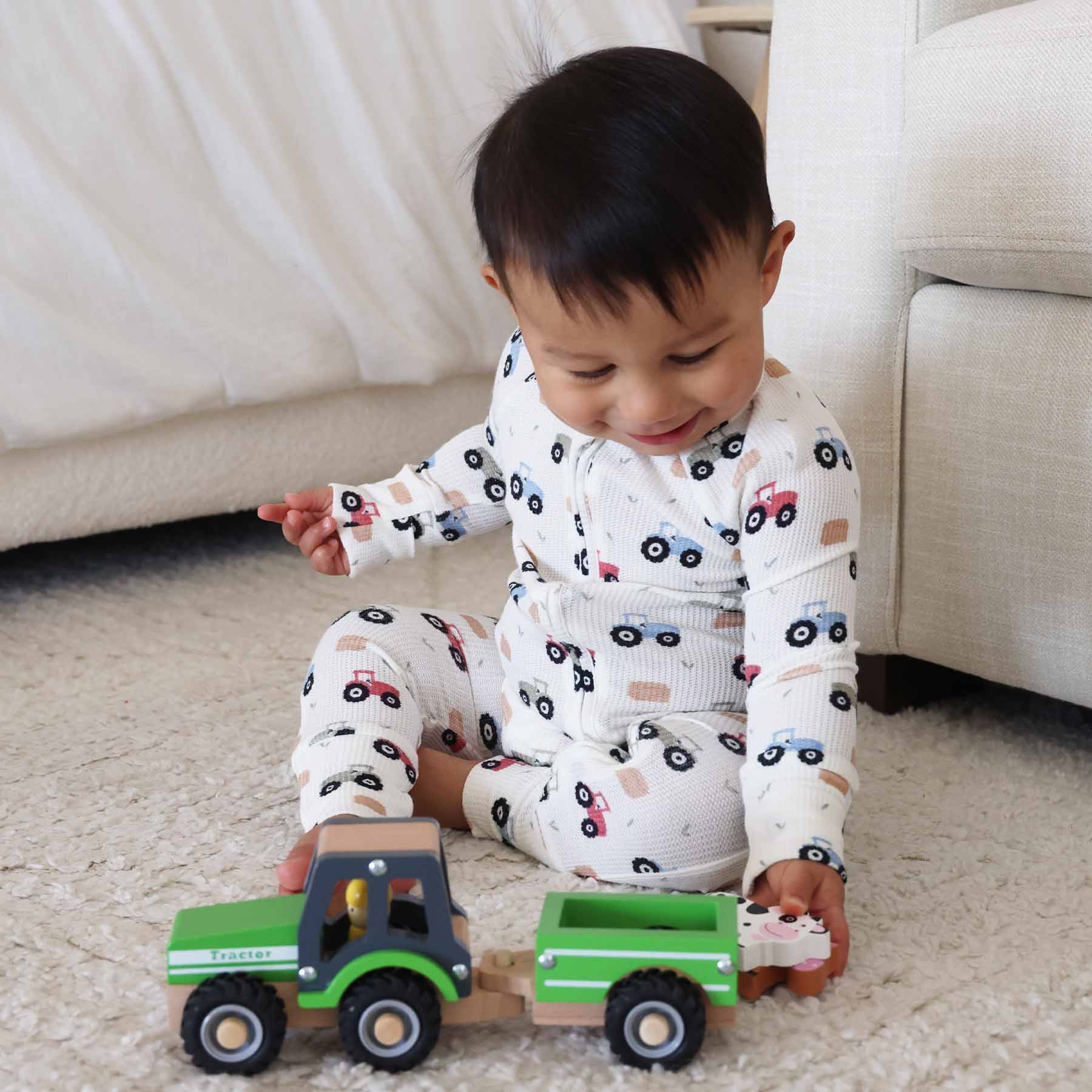 Little Farmer Bamboo Waffle Convertible Zip Romper - Image 10