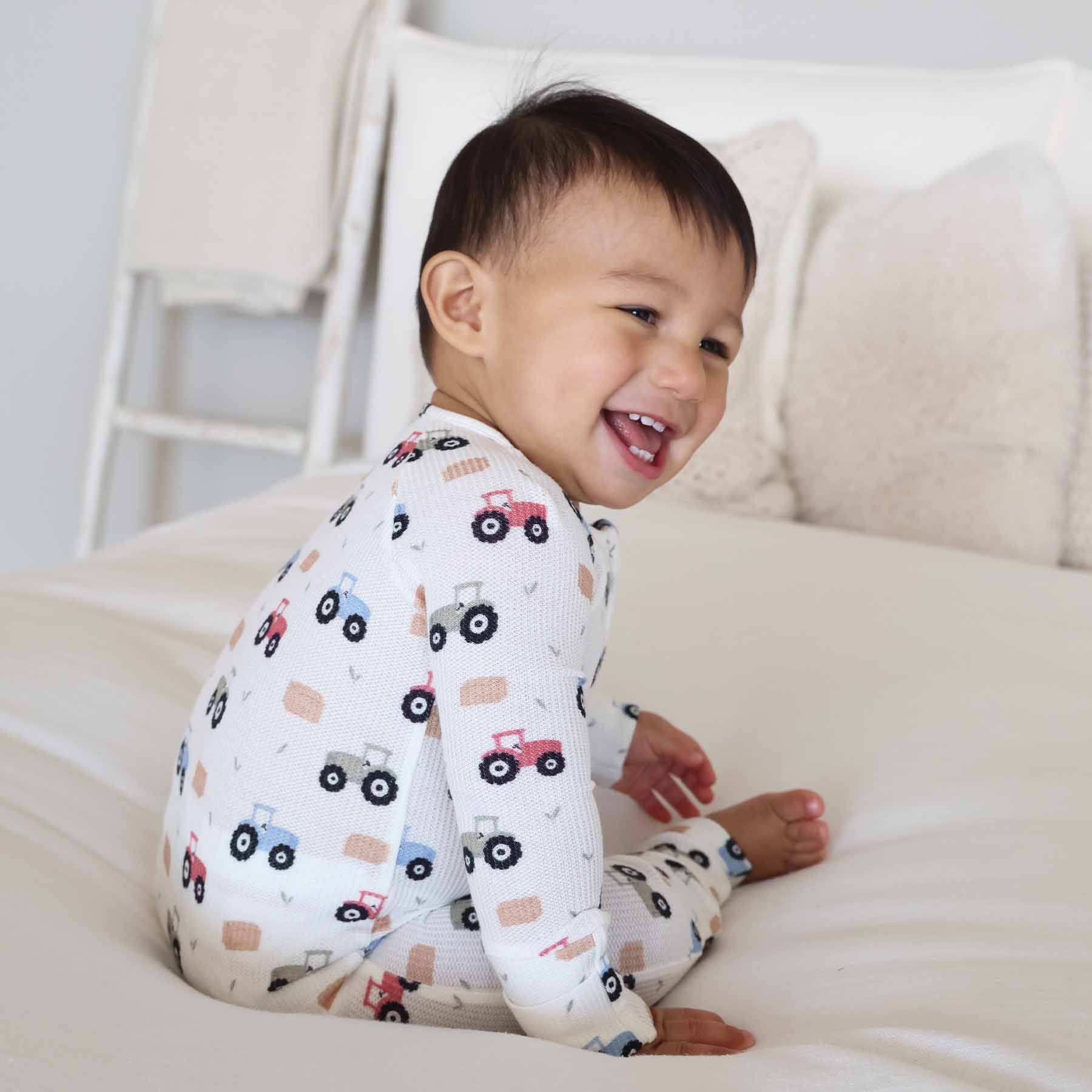 Little Farmer Bamboo Waffle Convertible Zip Romper - Image 12
