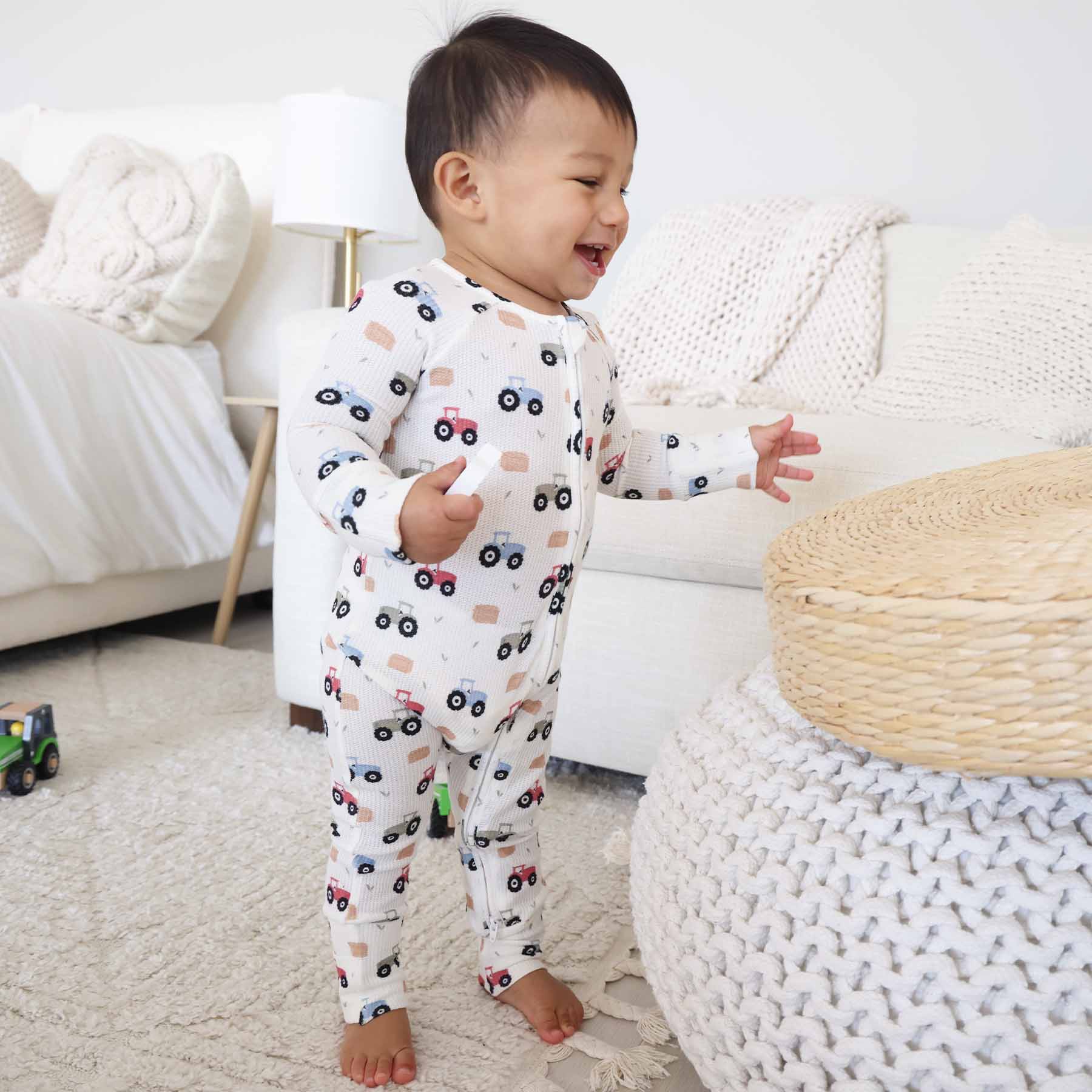 Little Farmer Bamboo Waffle Convertible Zip Romper - Image 3