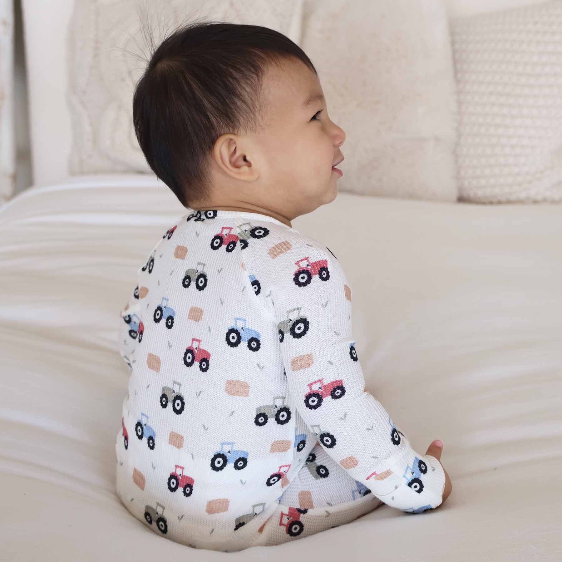 Little Farmer Bamboo Waffle Convertible Zip Romper - Image 4