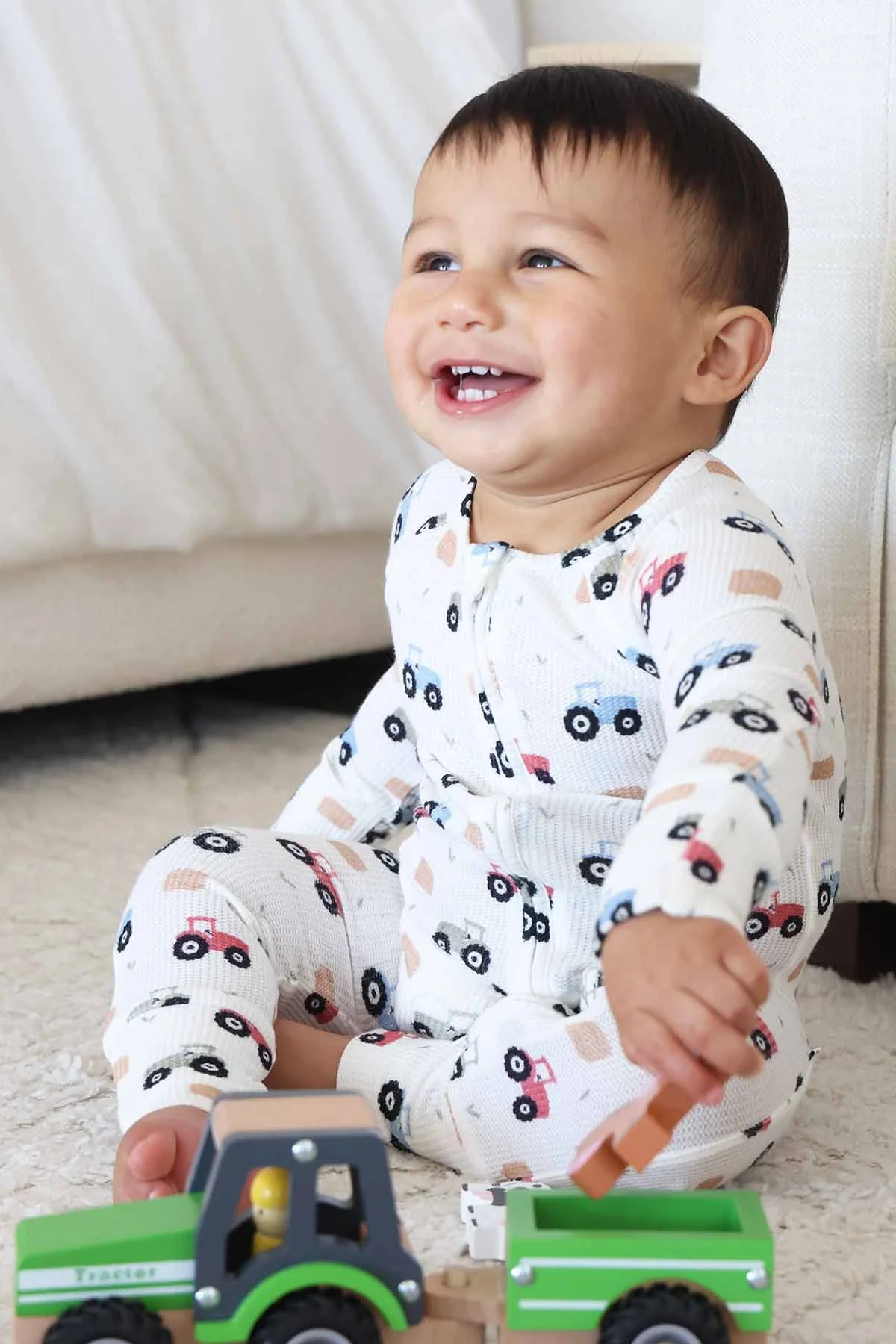 Little Farmer Bamboo Waffle Convertible Zip Romper - Image 7