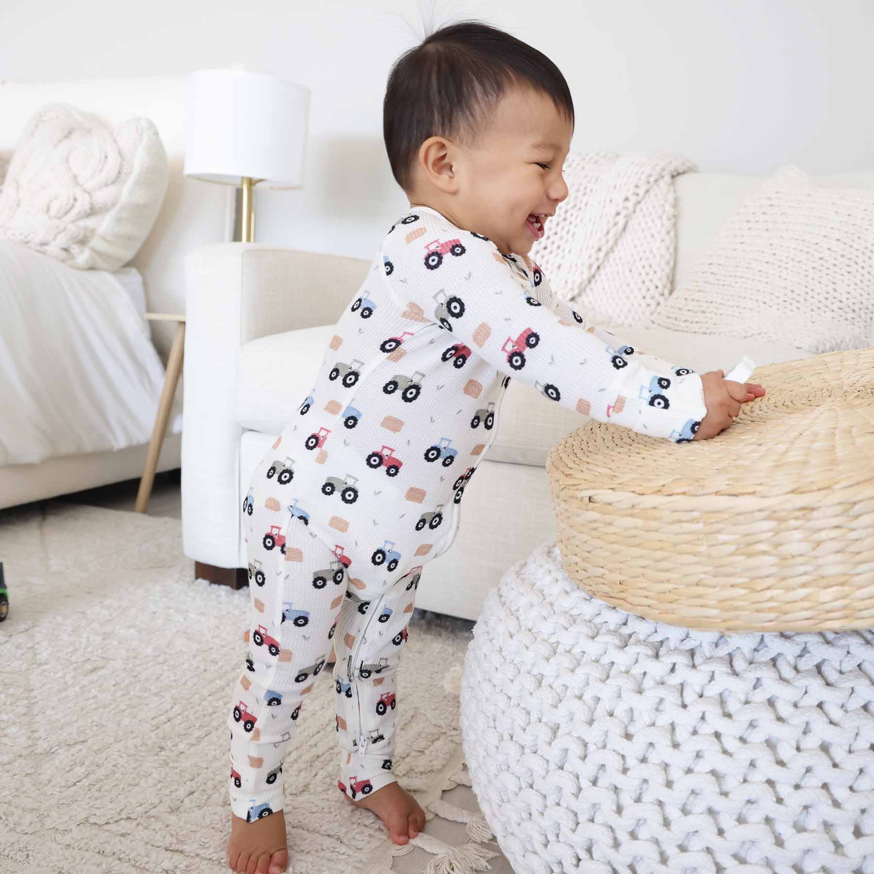 Little Farmer Bamboo Waffle Convertible Zip Romper - Image 8