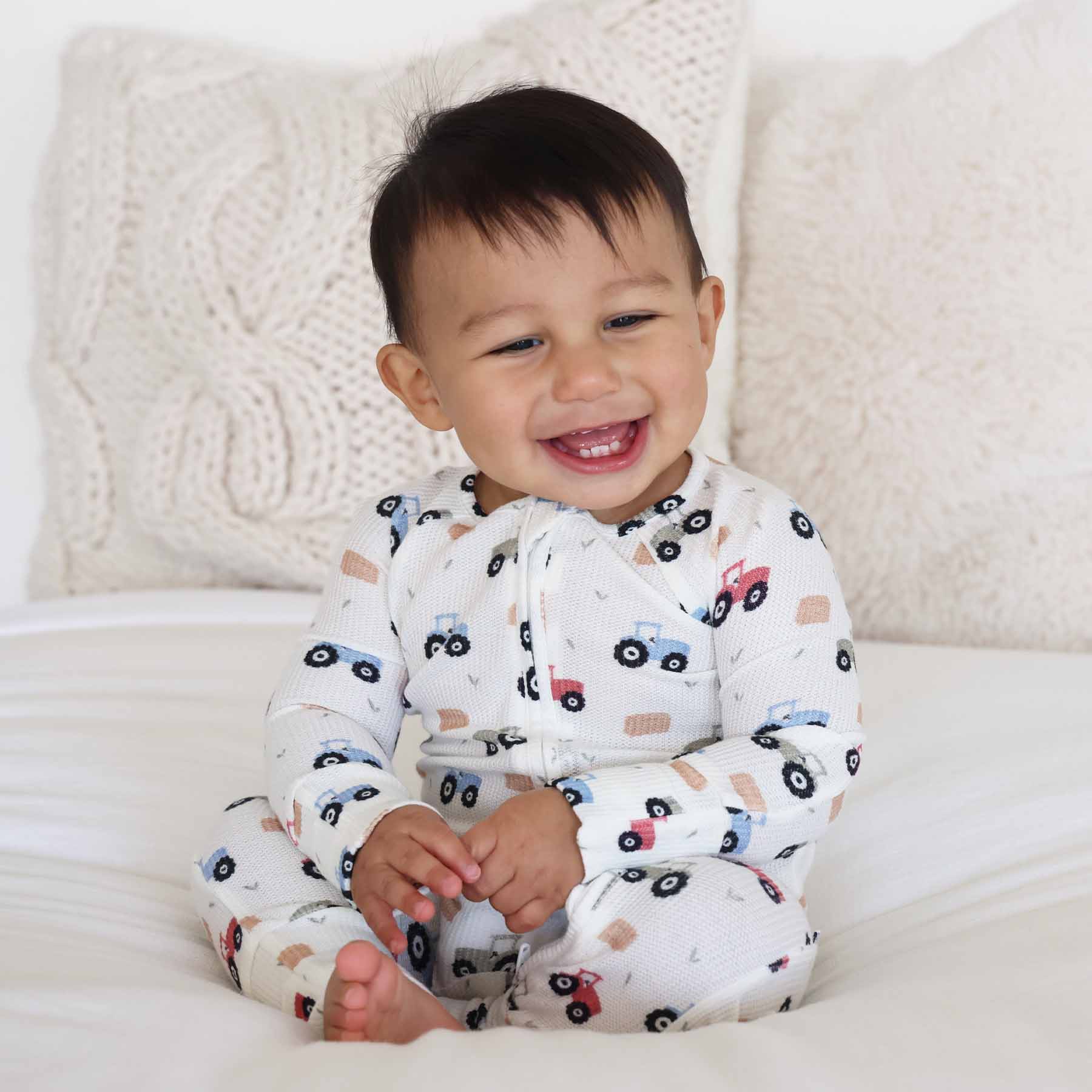Little Farmer Bamboo Waffle Convertible Zip Romper - Image 9
