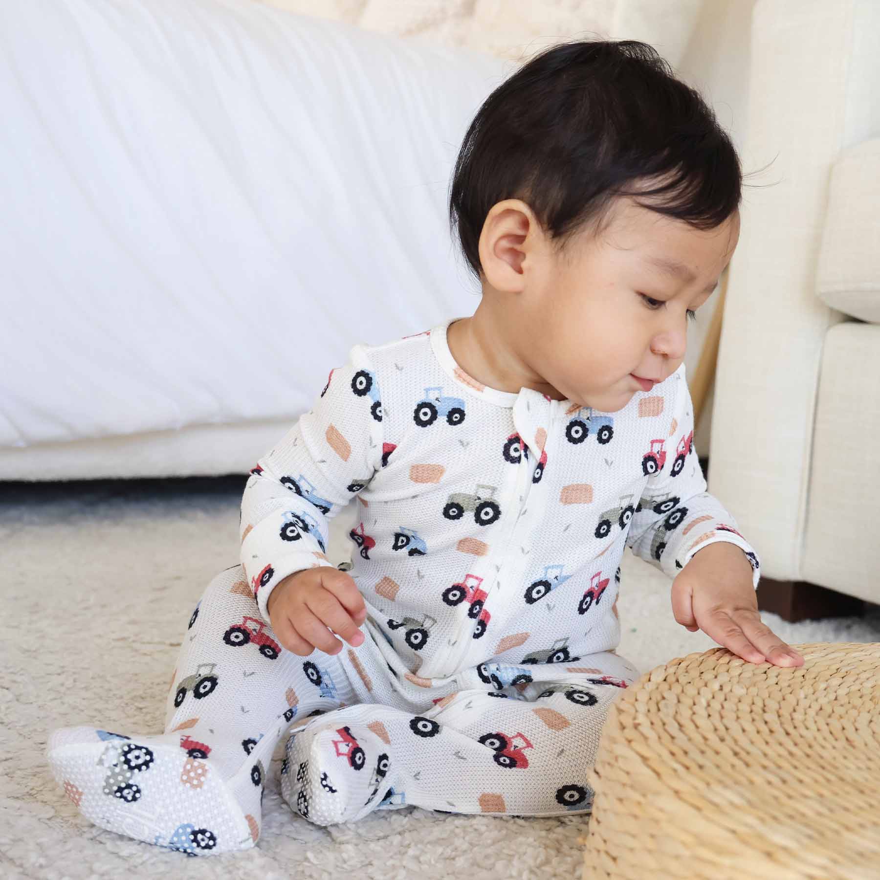 Little Farmer Bamboo Waffle Zipper Footie - Image 10