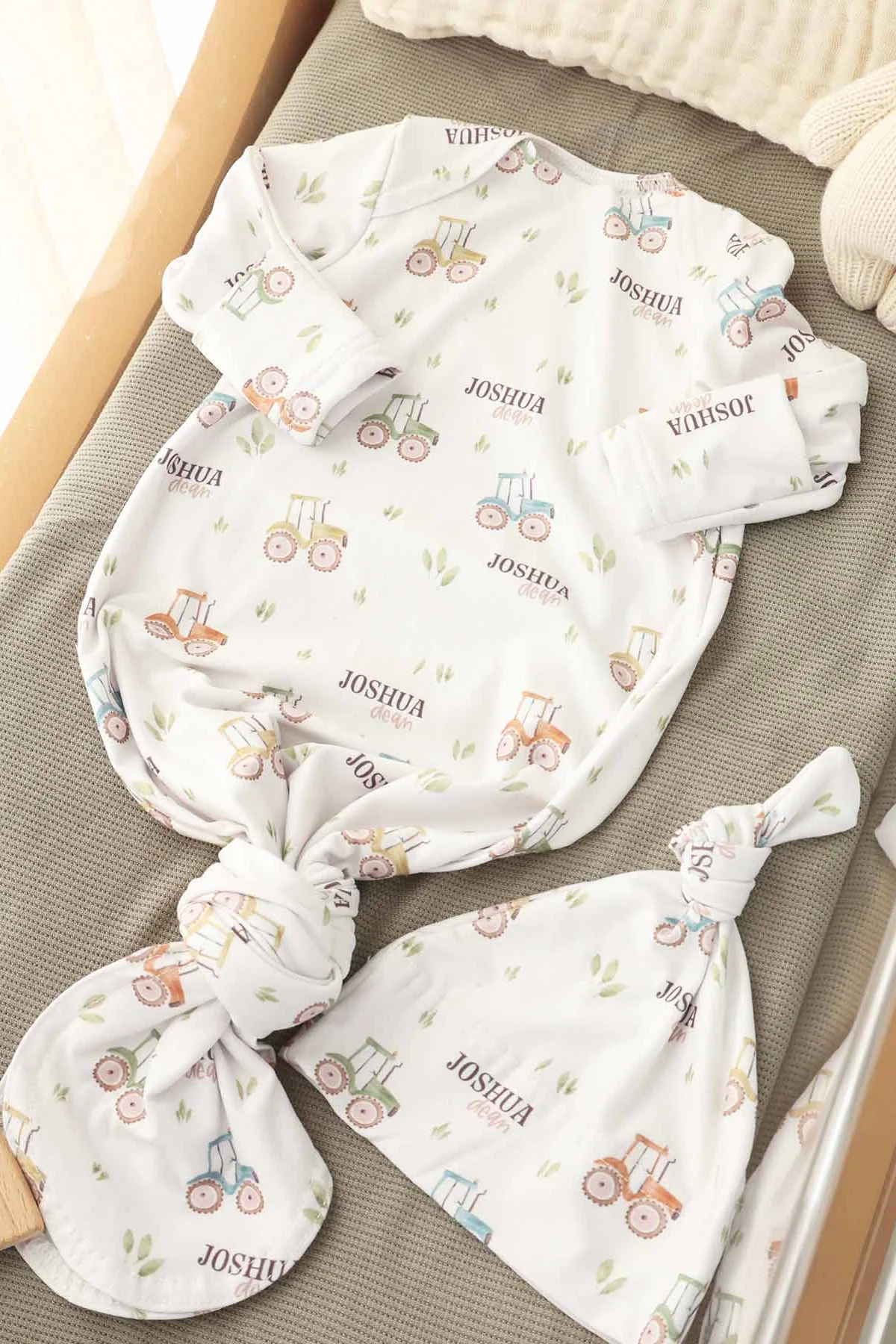 Little Farmer Personalized Newborn Baby Knot Gown - Image 4