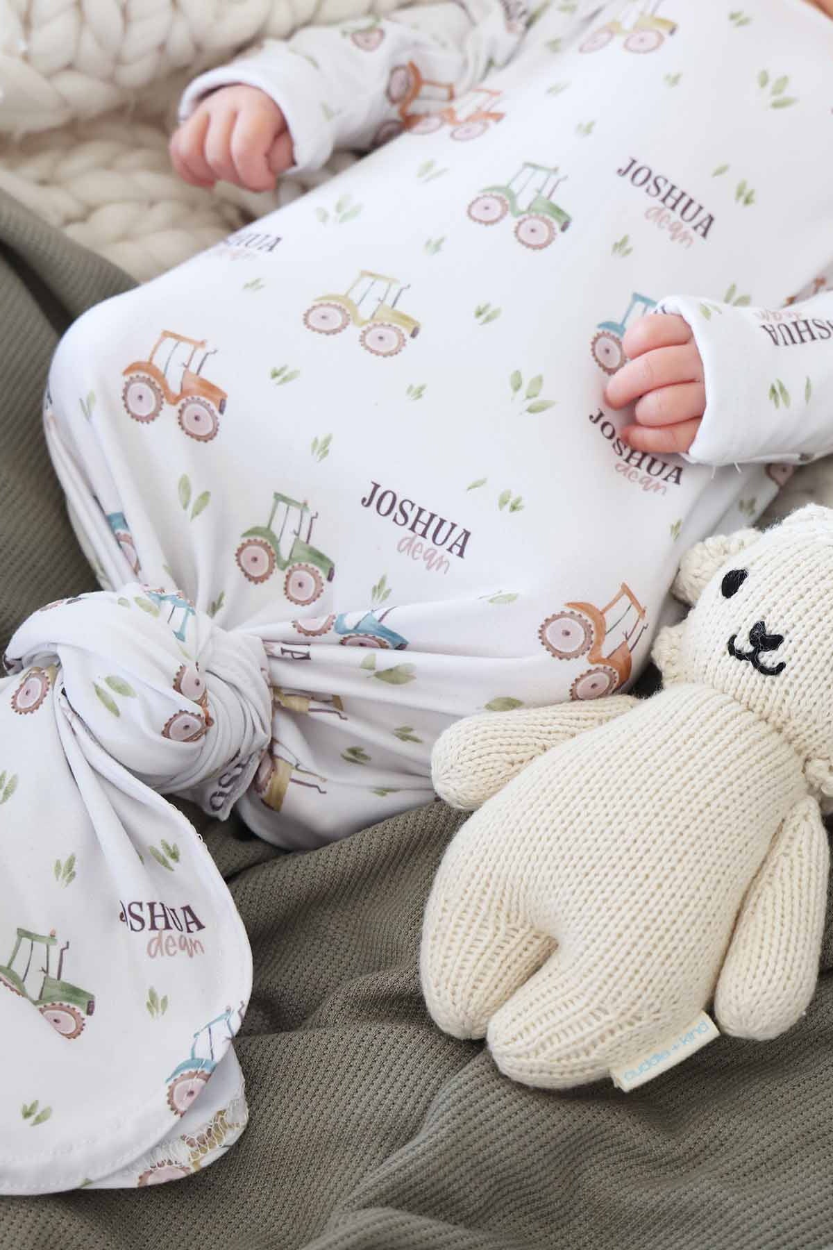 Little Farmer Personalized Newborn Baby Knot Gown - Image 5