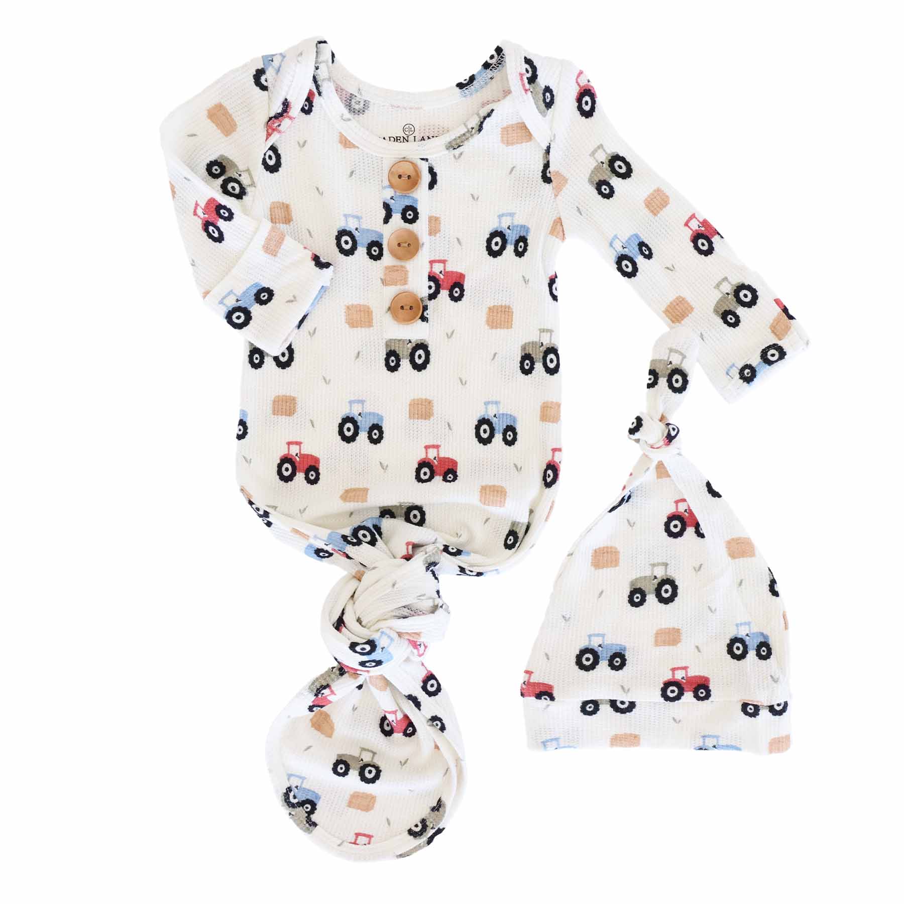 Little Farmer Bamboo Waffle Newborn Baby Knot Gown & Hat Set - Image 2