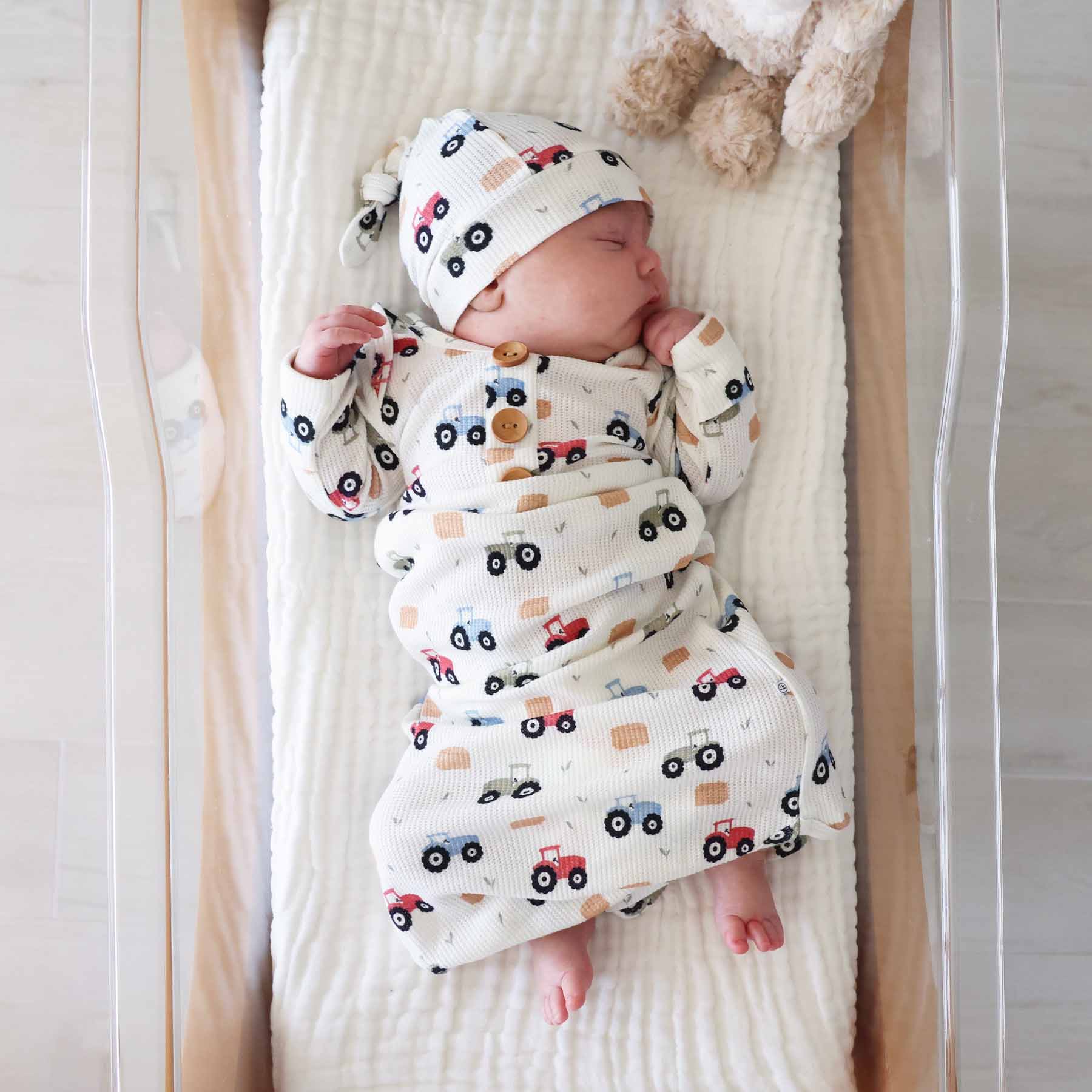 Little Farmer Bamboo Waffle Newborn Baby Knot Gown & Hat Set - Image 7