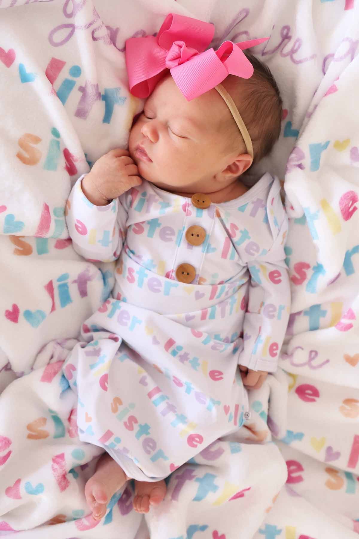 Little Sister Newborn Baby Knot Gown & Hat Set - Image 4