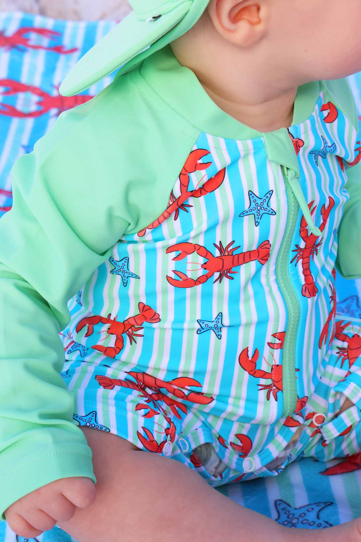 Long Sleeve Rash Guard Swim Romper Shortie | Pinch Me Blue - Image 3