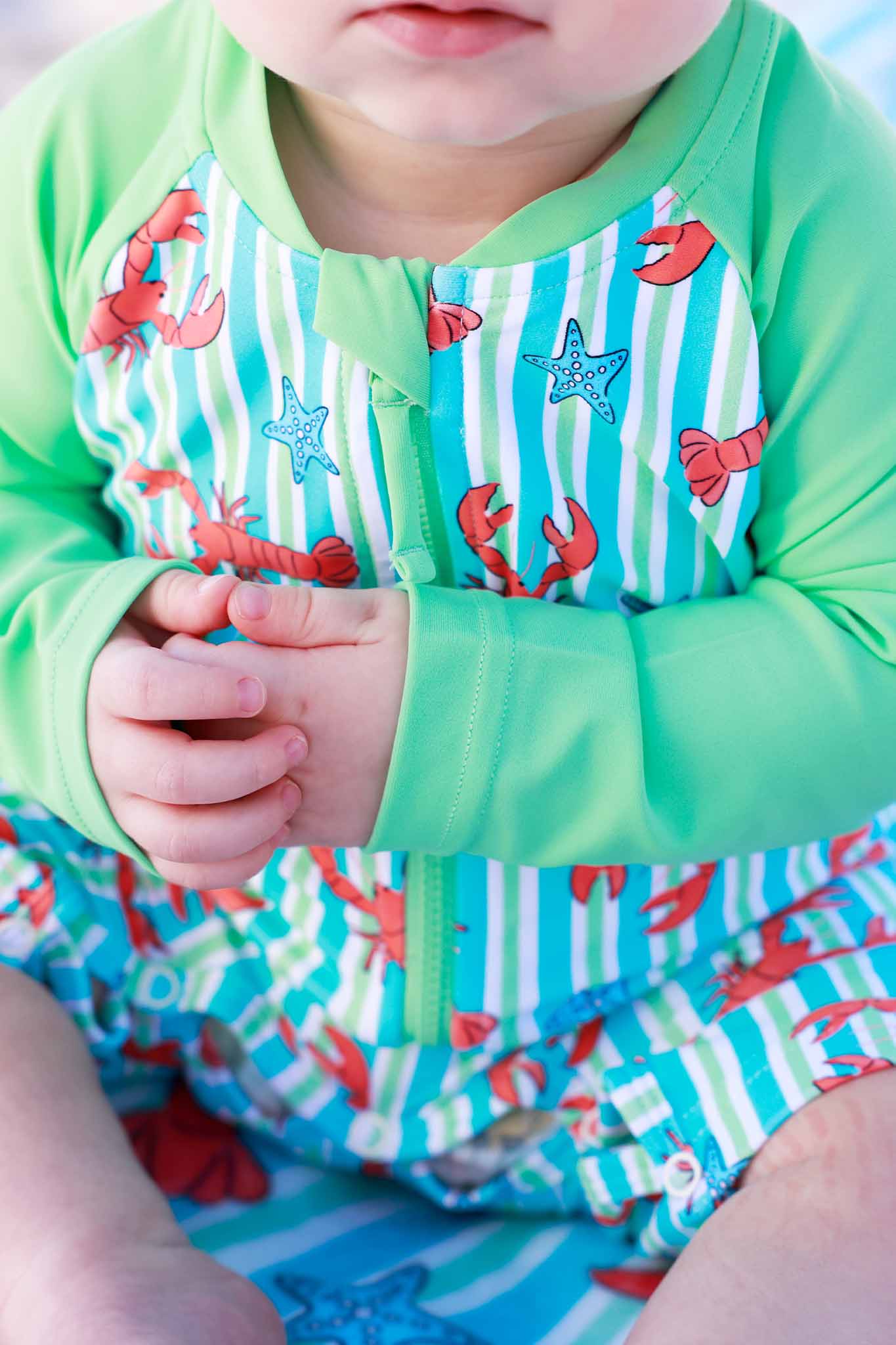 Long Sleeve Rash Guard Swim Romper Shortie | Pinch Me Blue - Image 8