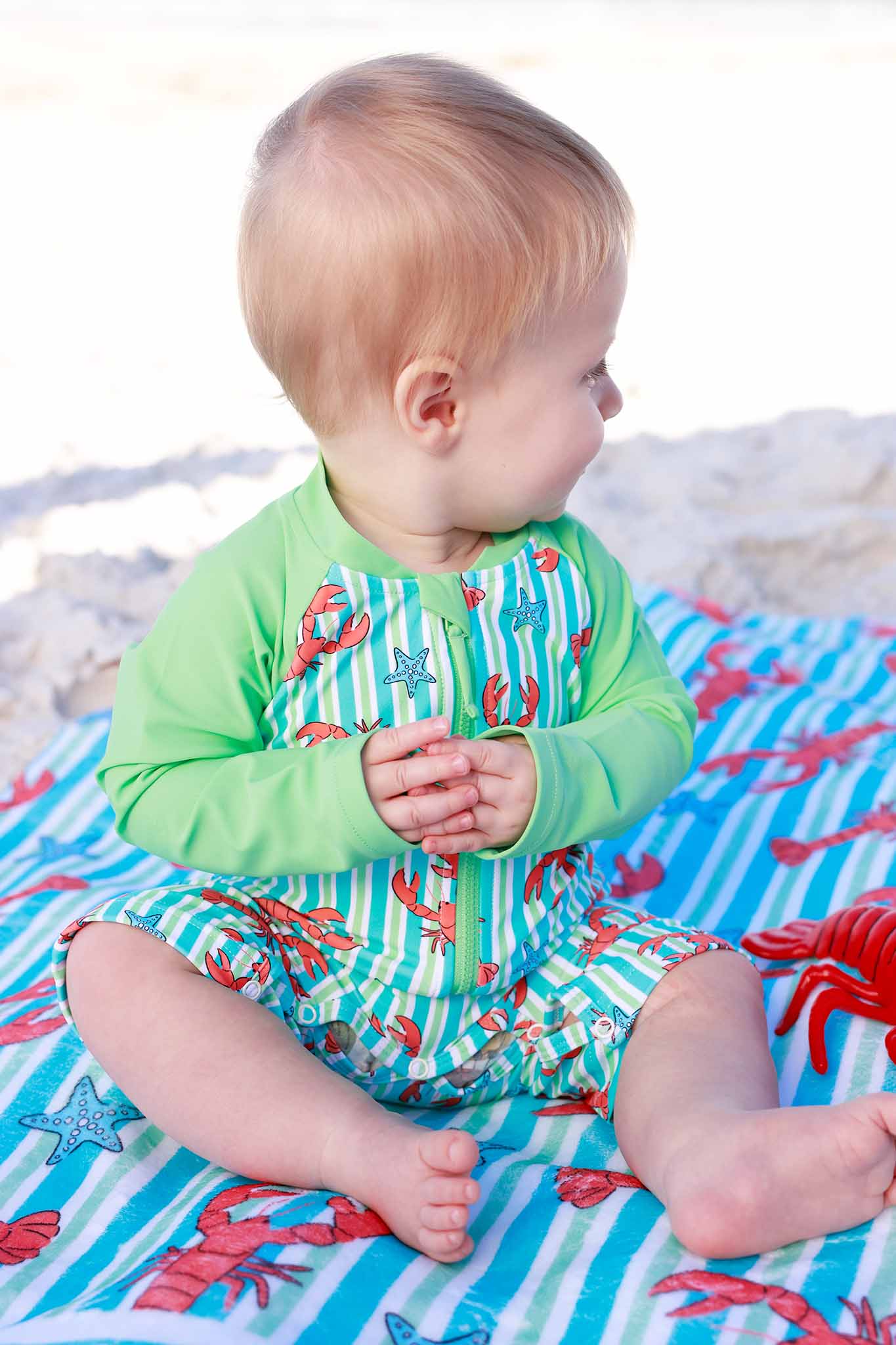 Long Sleeve Rash Guard Swim Romper Shortie | Pinch Me Blue - Image 9