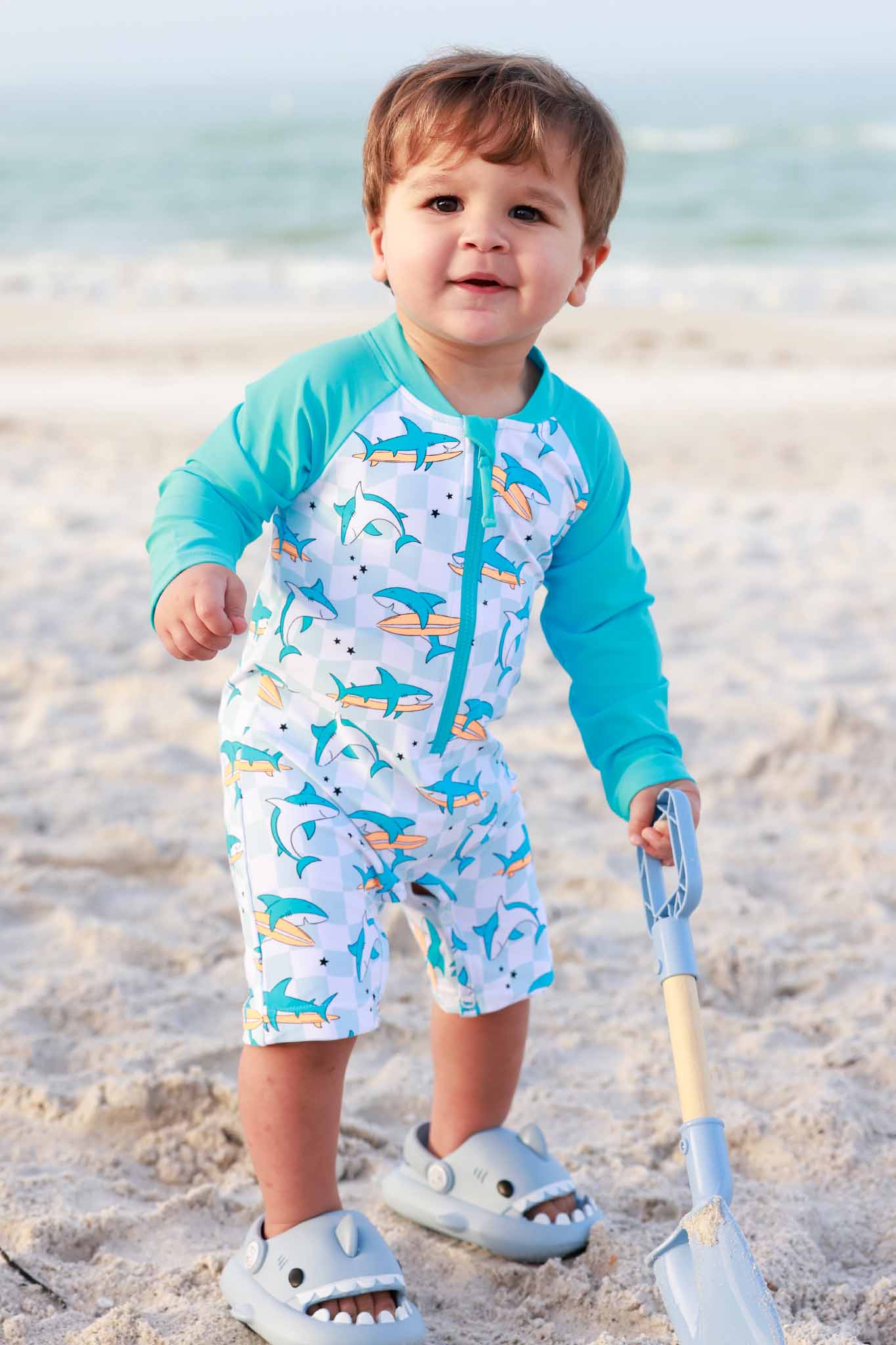 Long Sleeve Rash Guard Swim Romper Shortie | Totally Jawsome - Image 12