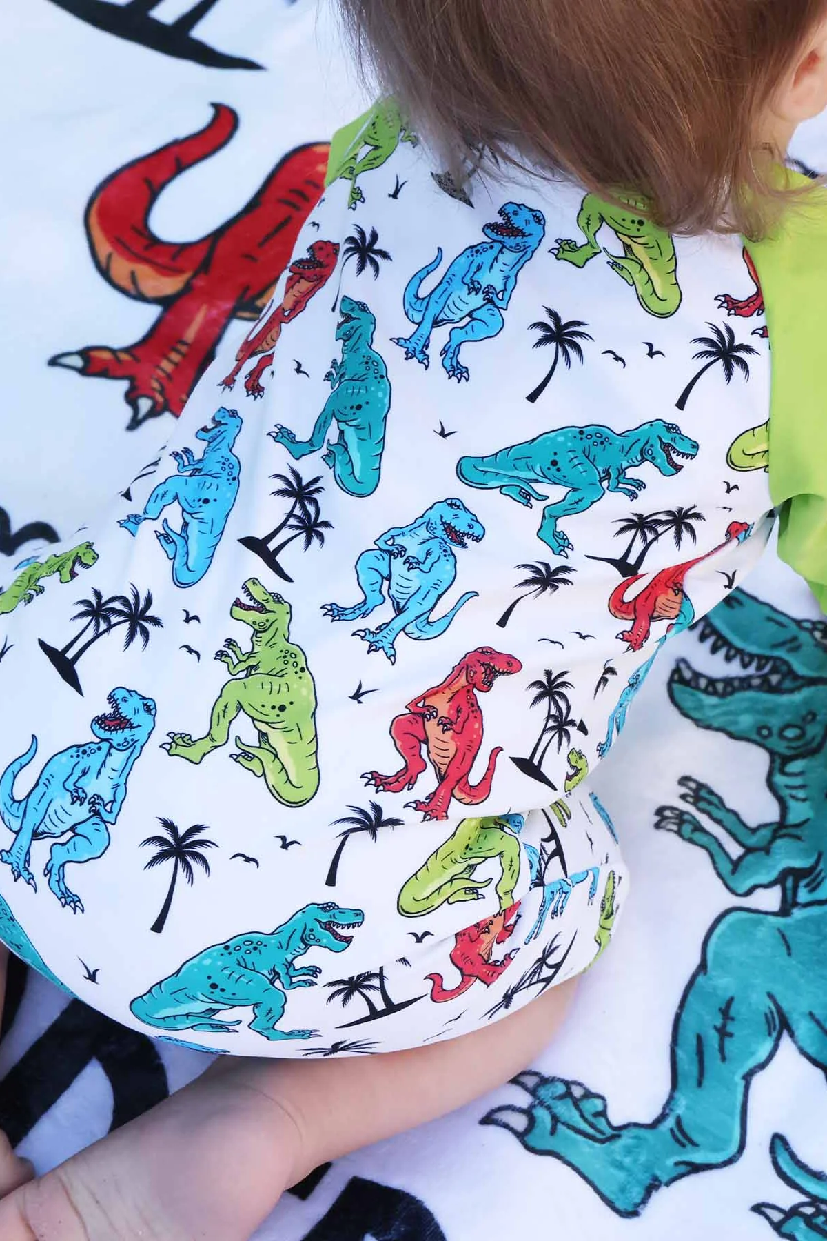 Long Sleeve Rash Guard Swim Romper Shortie | Tropical T-Rex - Image 14