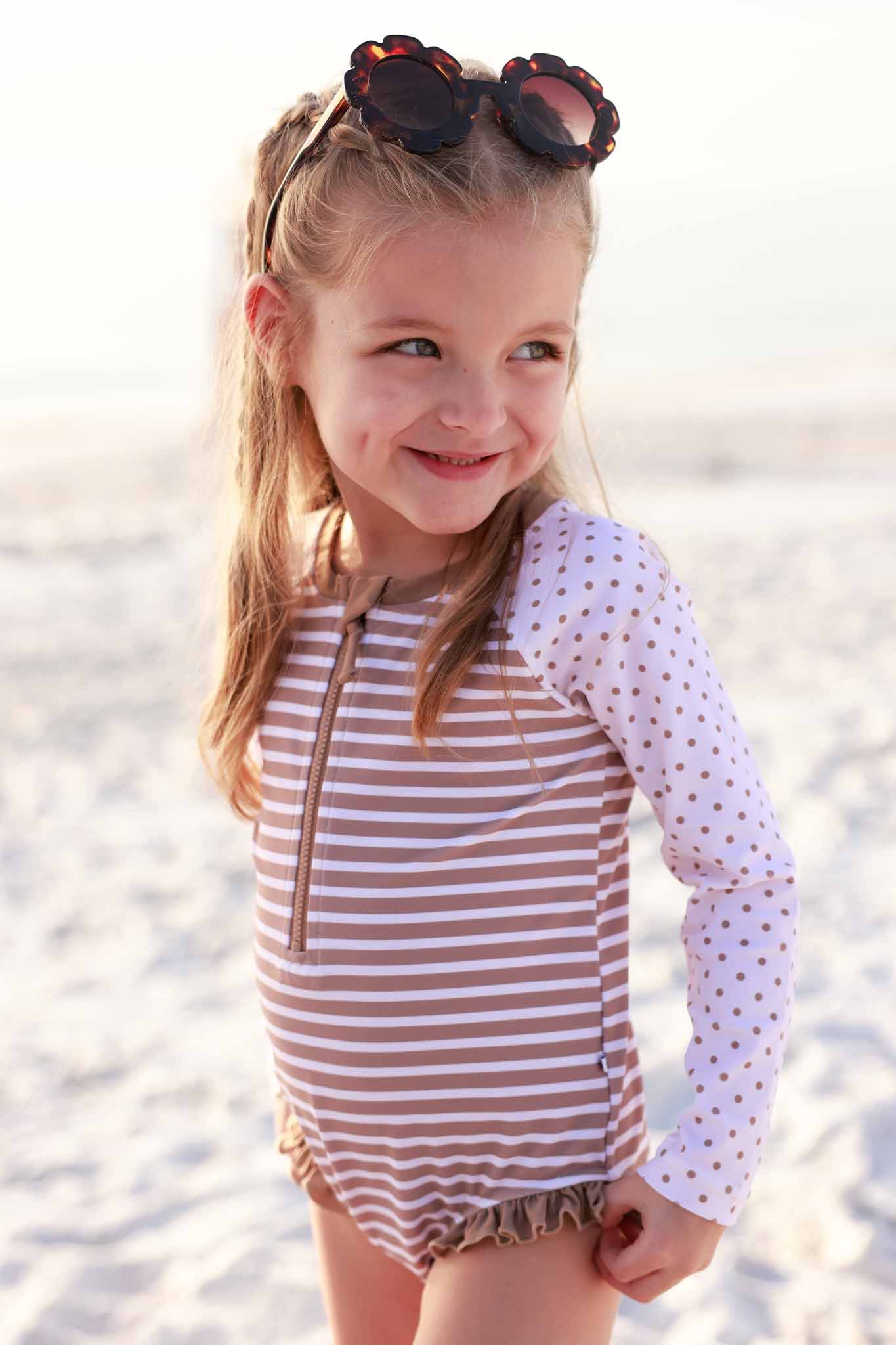 Long Sleeve Rash Guard with Front Zipper | Sandy Stripes - Image 13