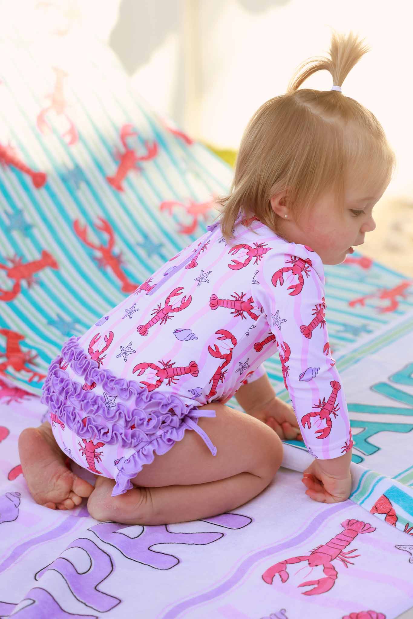 Long Sleeve Rash Guard With Ruffle Bottom | Pinch Me Pink - Image 15