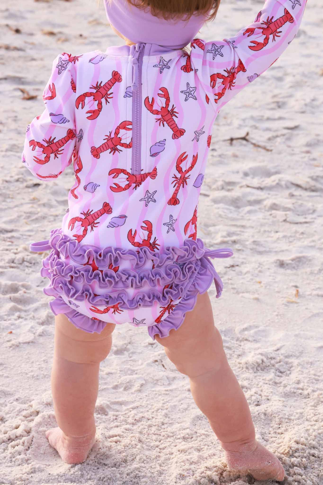 Long Sleeve Rash Guard With Ruffle Bottom | Pinch Me Pink - Image 18