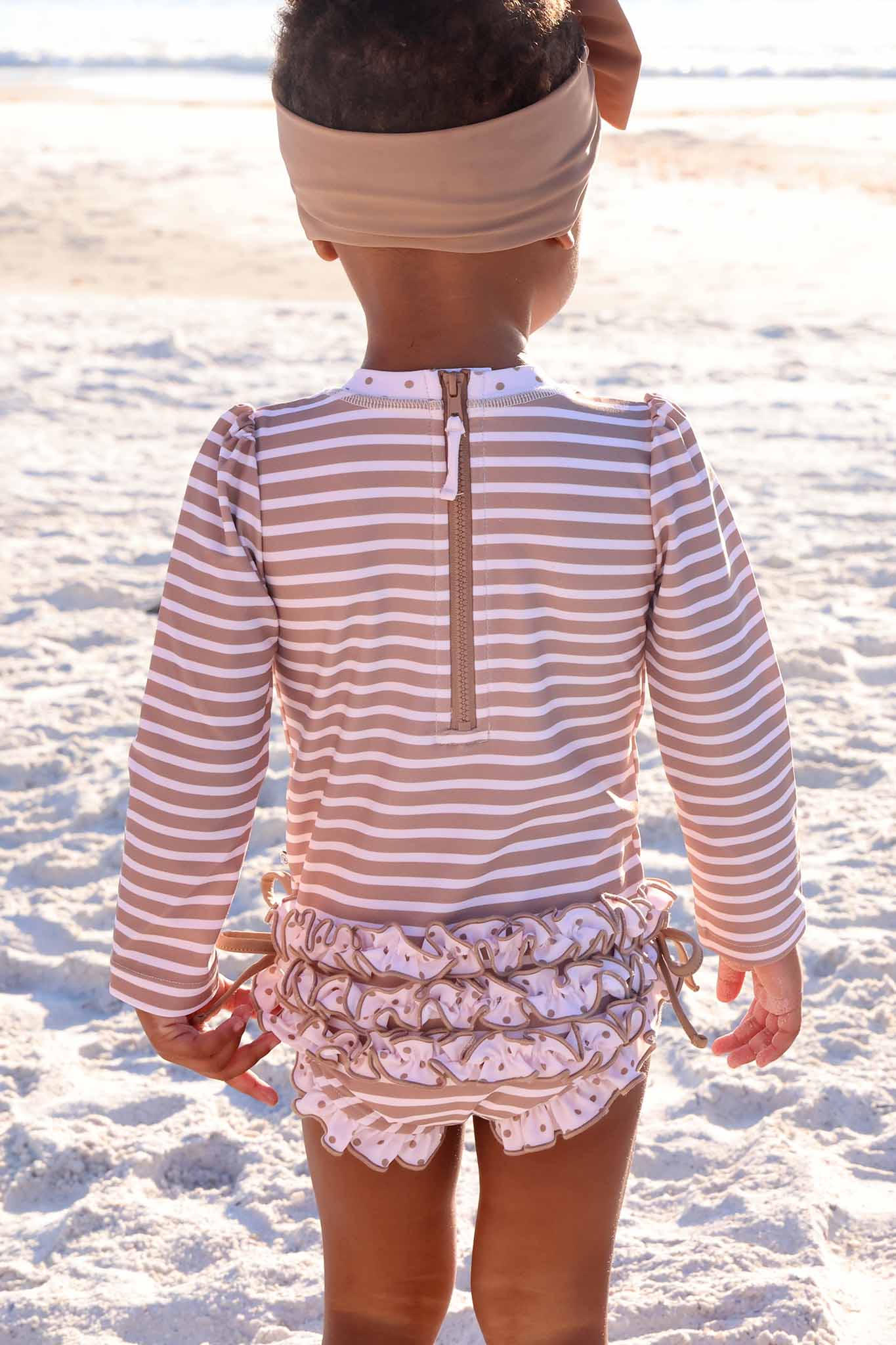 Long Sleeve Rash Guard With Ruffle Bottom | Sandy Stripes - Image 25